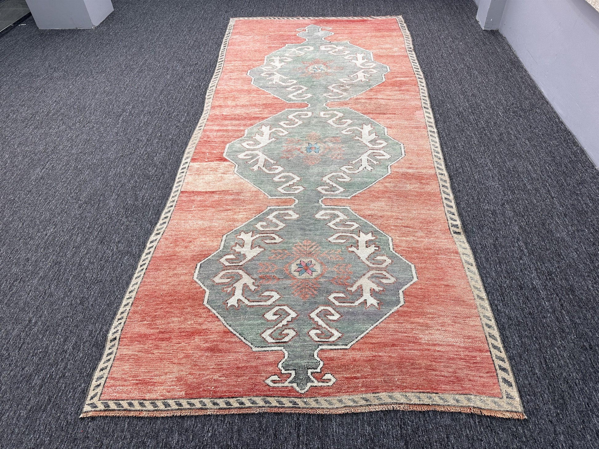 Vintage Turkish Anatolian Runner Rug, Floral Wool (5'5"x12'2")