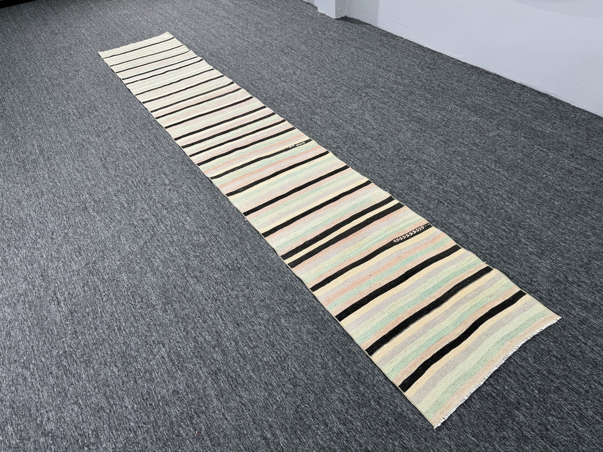 Vintage Turkish Anatolian Wool Runner Rug, Colorful Striped (2'3"x13'5")