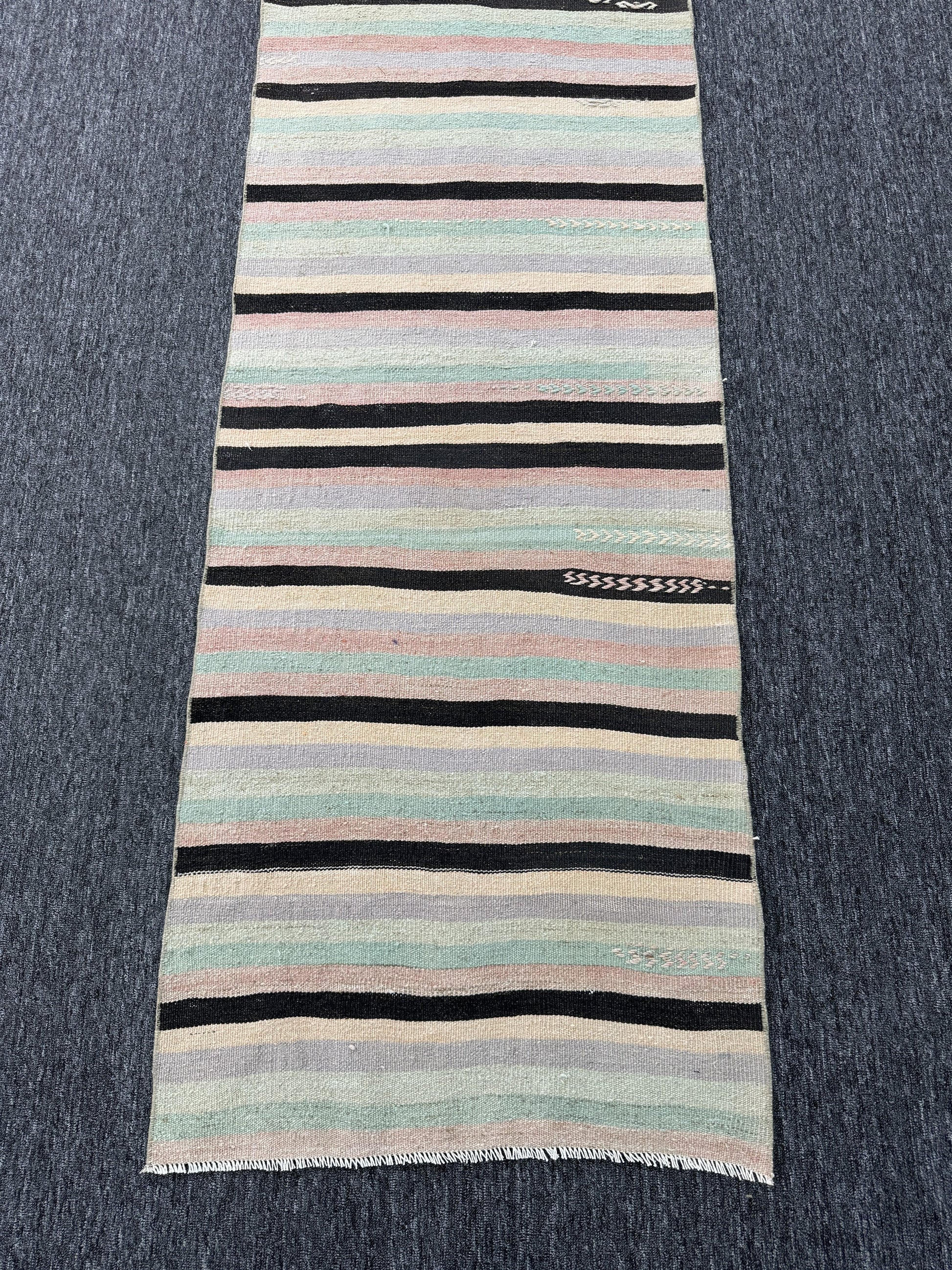 Vintage Turkish Anatolian Wool Runner Rug, Colorful Striped (2'3"x13'5")