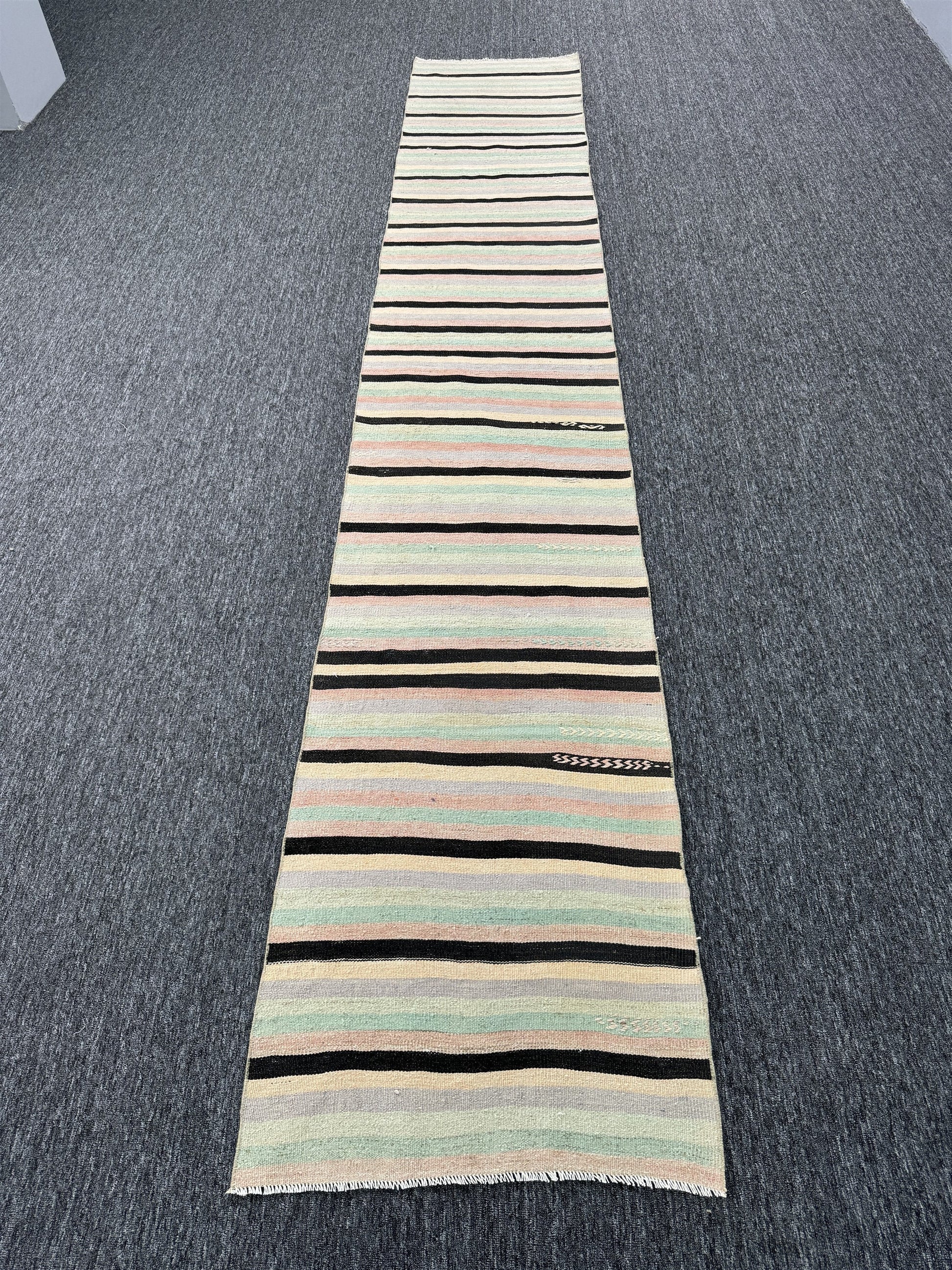 Vintage Turkish Anatolian Wool Runner Rug, Colorful Striped (2'3"x13'5")