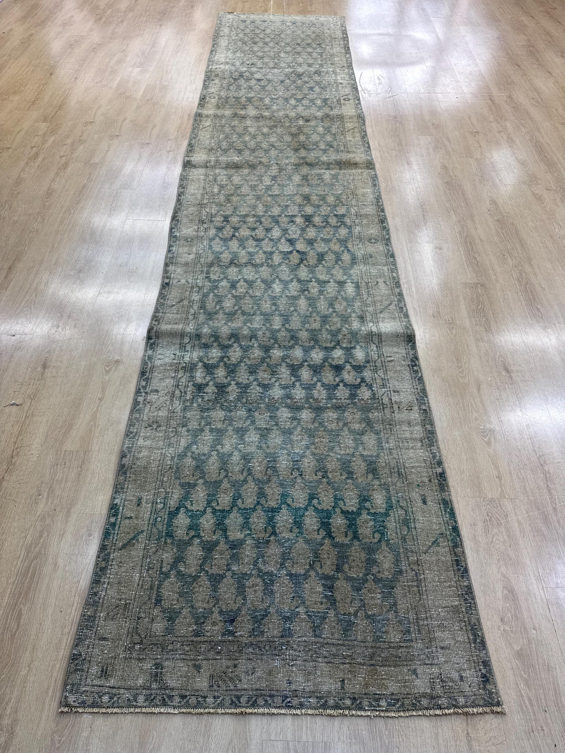 3'5"x16'4" Feet ,blue background Turkish vintage anatolian runner,beige colors rugs,runner,beige border,Floral runner,07