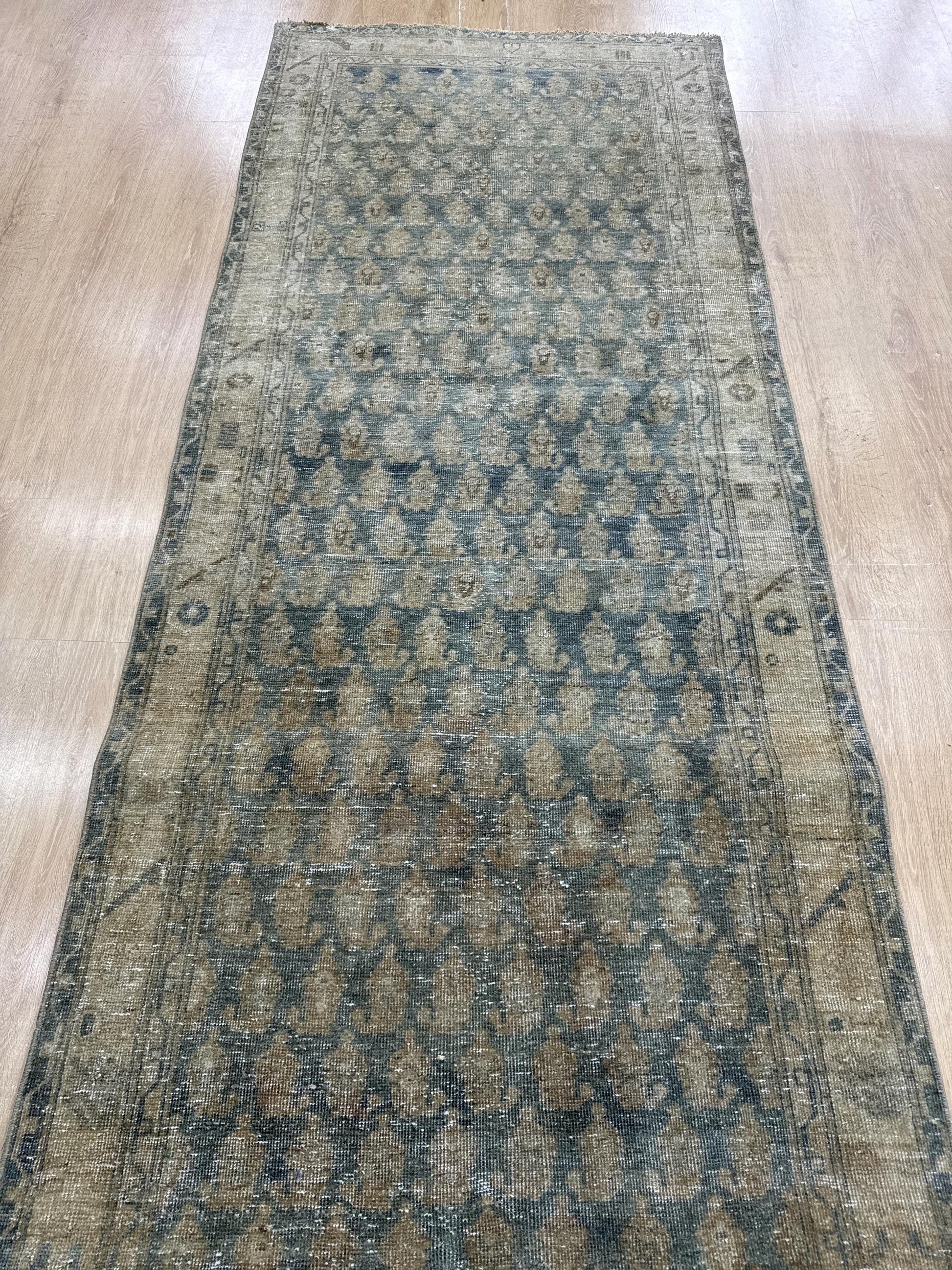 3'5"x16'4" Feet ,blue background Turkish vintage anatolian runner,beige colors rugs,runner,beige border,Floral runner,07