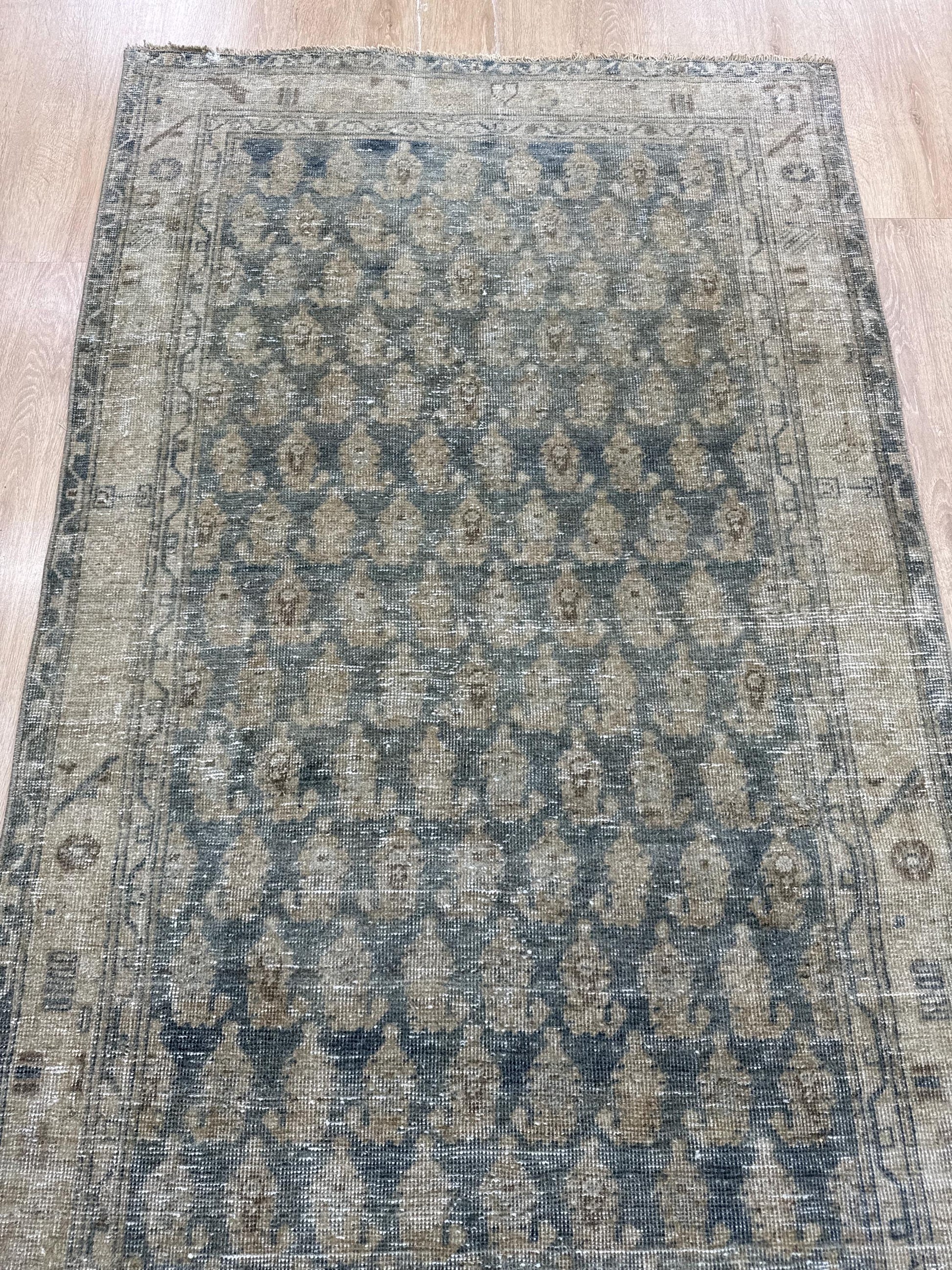 3'5"x16'4" Feet ,blue background Turkish vintage anatolian runner,beige colors rugs,runner,beige border,Floral runner,07