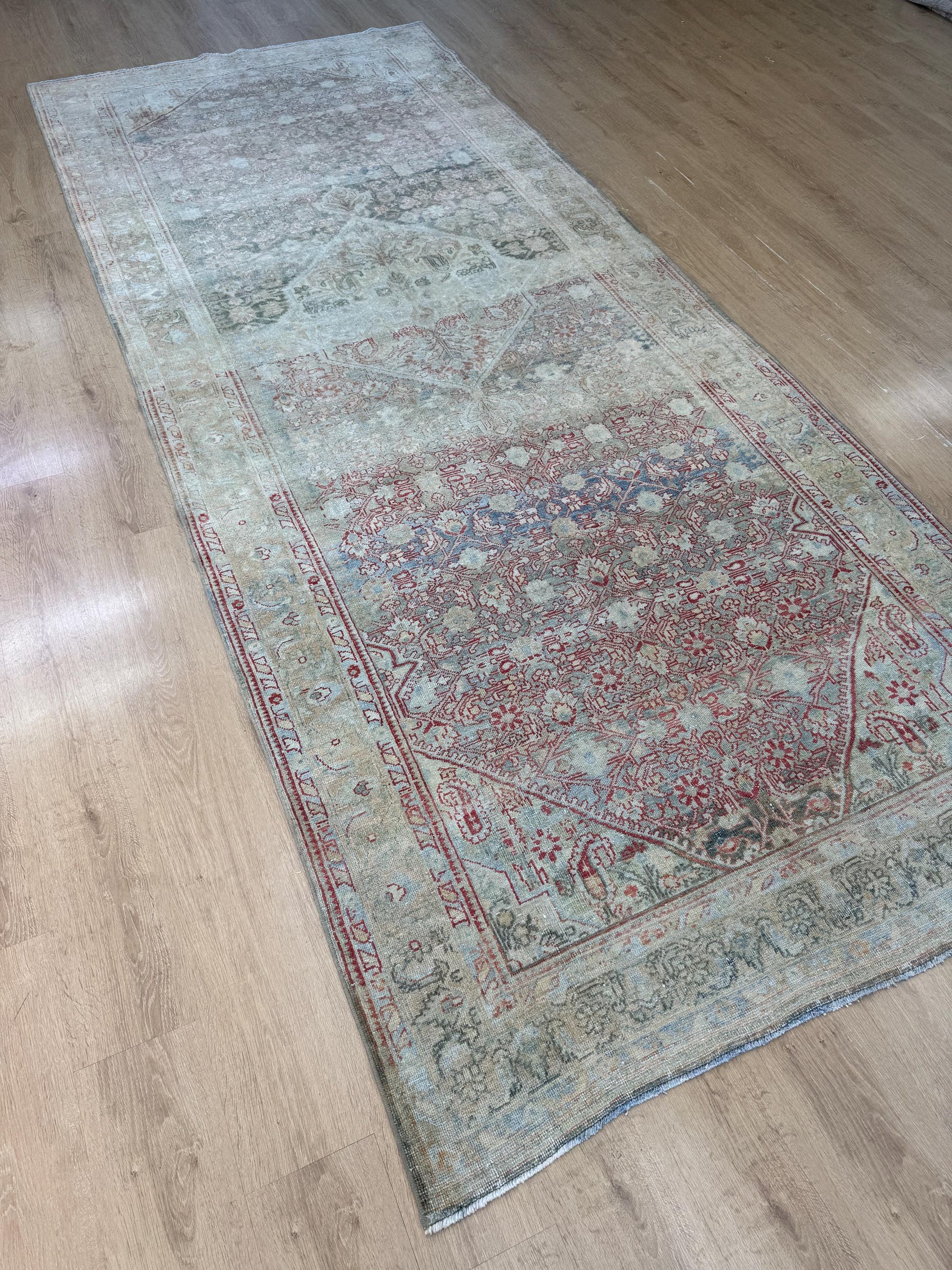 5'2"x12'3" Feet ,Blue background Turkish vintage anatolian rug,beige,red colors rugs,area rugs,beige border,Floral rugs,13