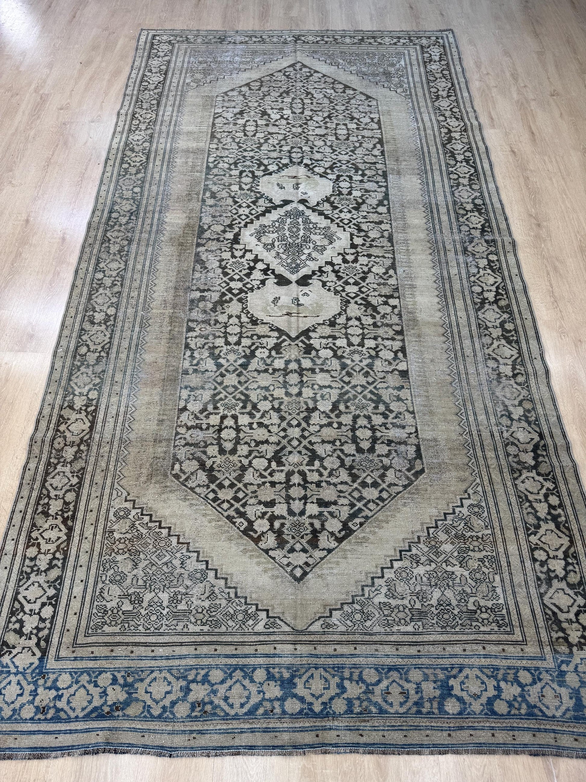 6'3"x12'5" Feet ,black background Turkish vintage anatolian rug, beige,cream colors rugs,area rugs,black border,Floral rugs,21