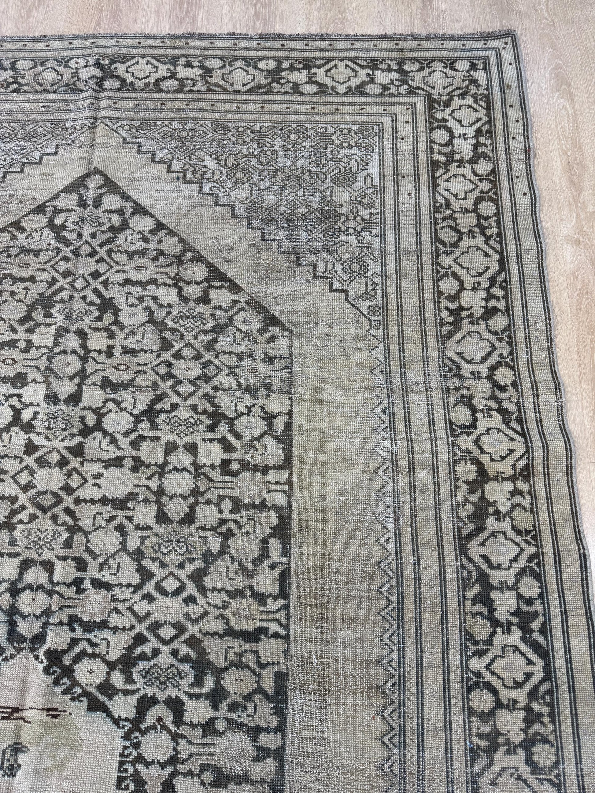 6'3"x12'5" Feet ,black background Turkish vintage anatolian rug, beige,cream colors rugs,area rugs,black border,Floral rugs,21