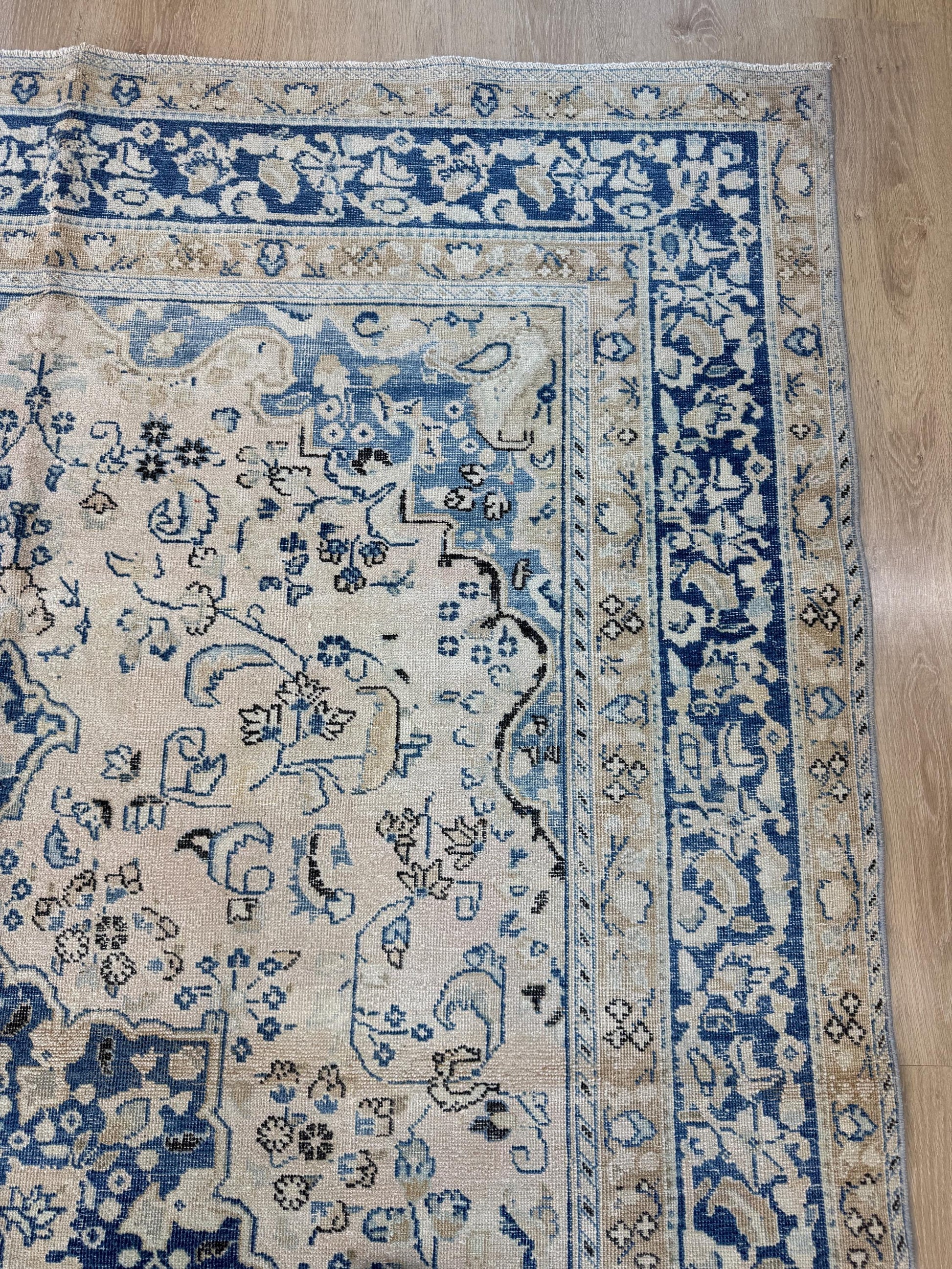 6'2"x9'2" Feet ,blue background Turkish vintage anatolian rug,beige,brown colors rugs,area rugs,beige border,Floral rug,22