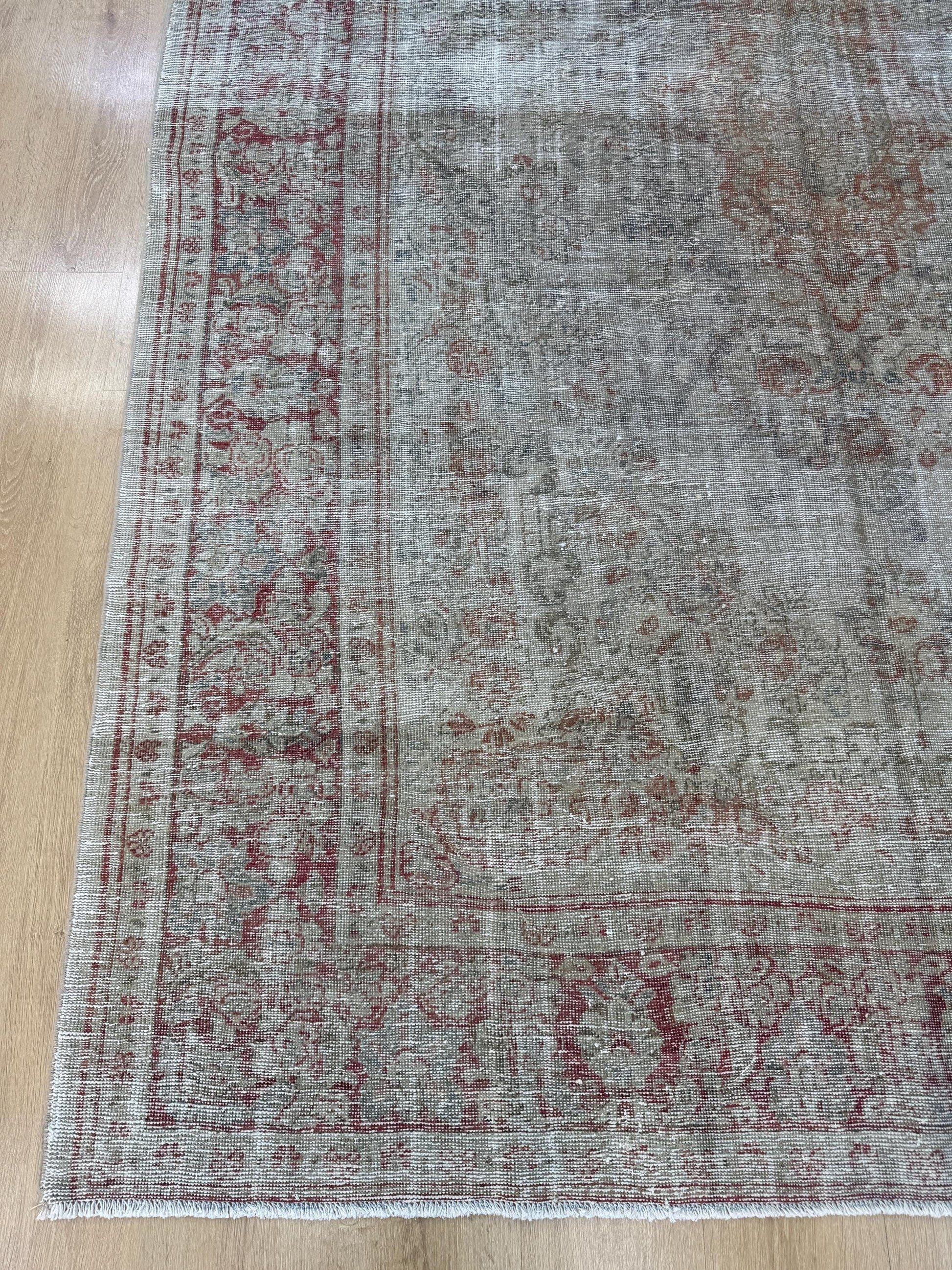 6'9"x10'9" Feet ,Beige background Turkish vintage anatolian rug,red,gray colors rugs,area rugs,red border,Floral rugs,24