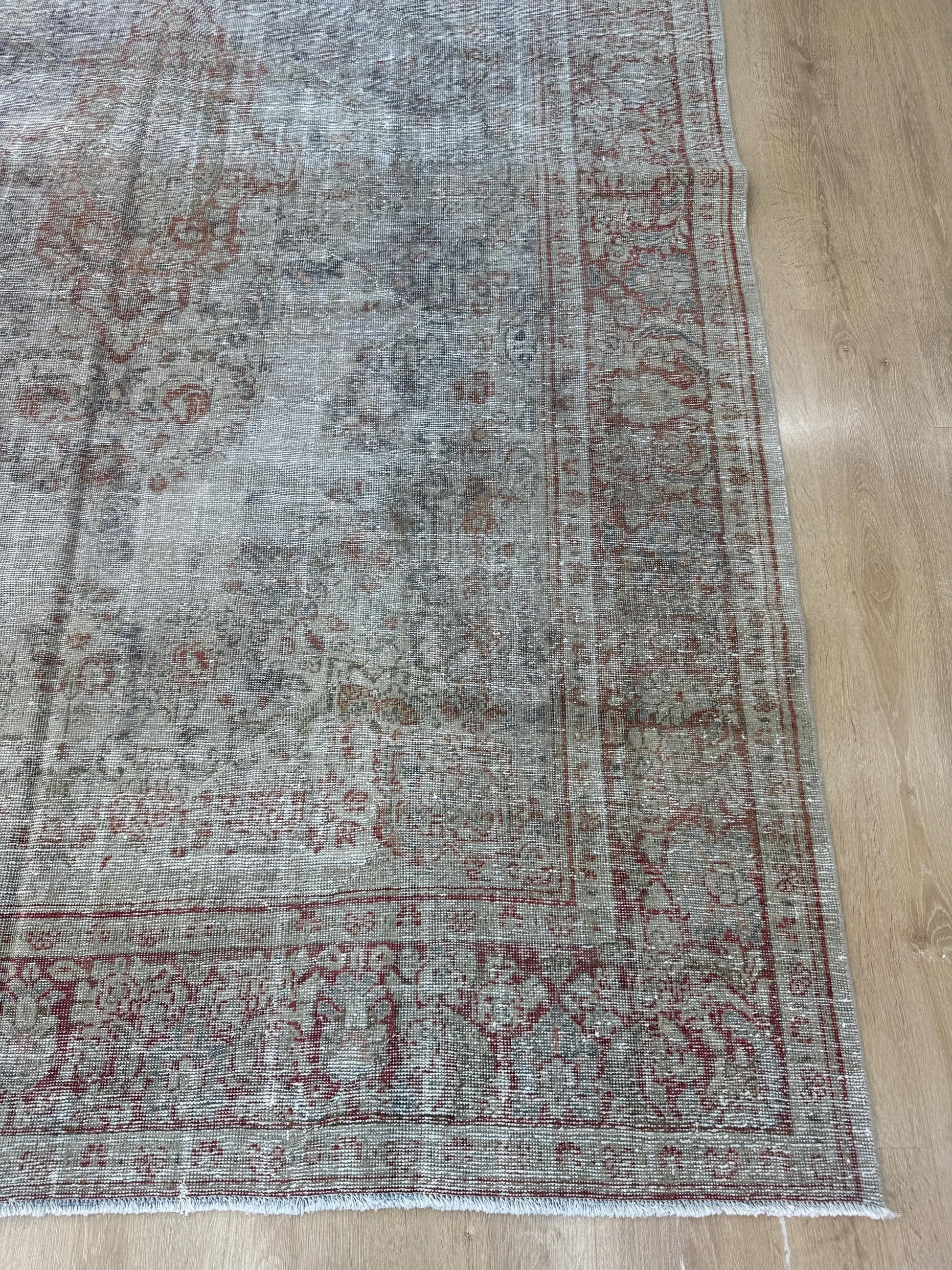 6'9"x10'9" Feet ,Beige background Turkish vintage anatolian rug,red,gray colors rugs,area rugs,red border,Floral rugs,24