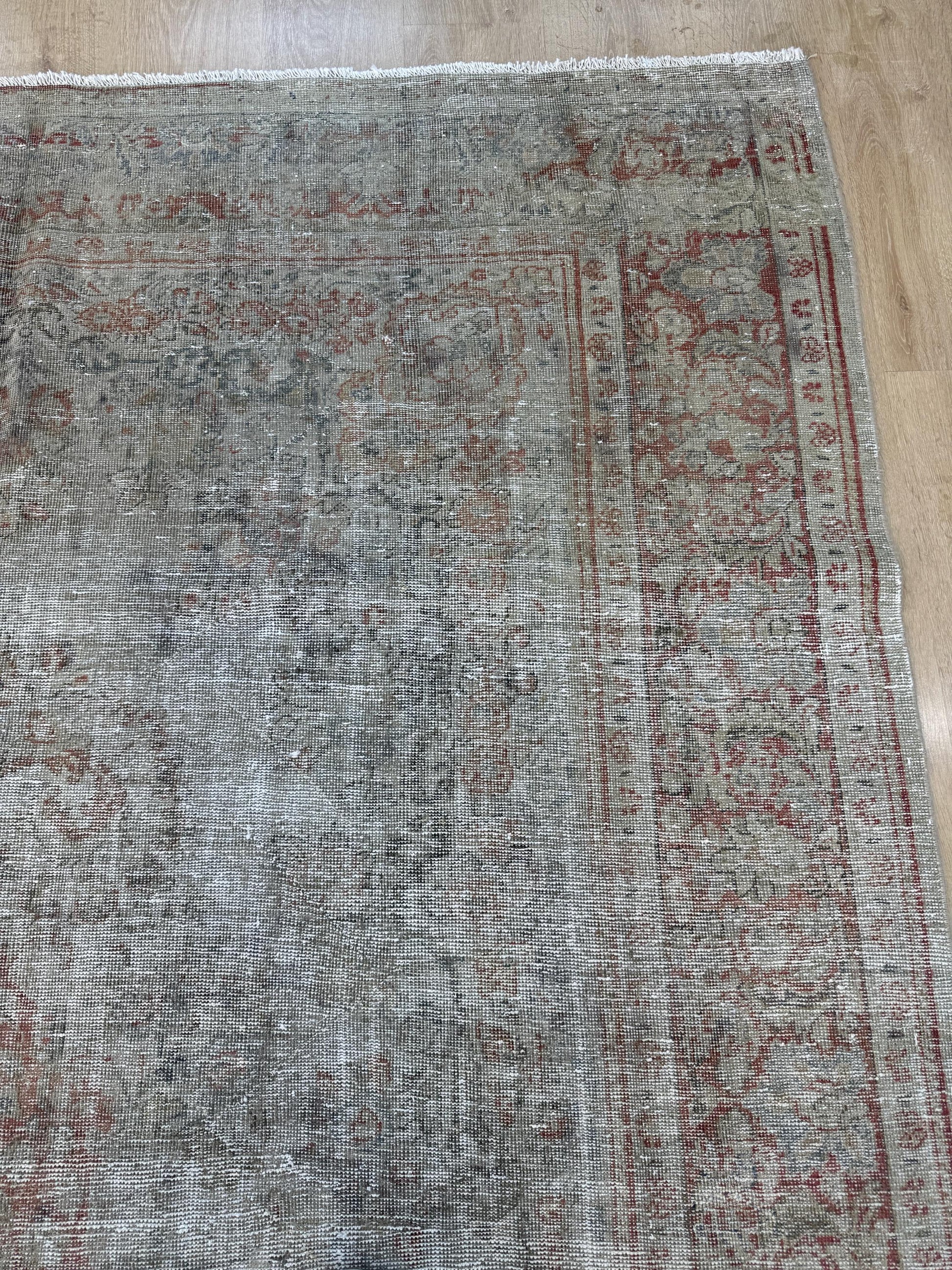 6'9"x10'9" Feet ,Beige background Turkish vintage anatolian rug,red,gray colors rugs,area rugs,red border,Floral rugs,24