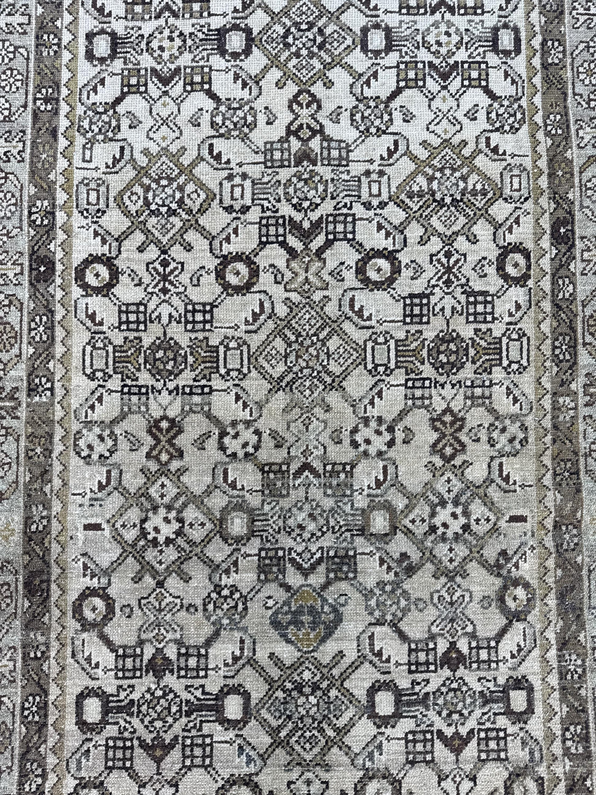 3'5"x15'6" Feet ,cream background Turkish vintage anatolian runner,brown,gray colors rugs,runner,gray border,Floral runner,30
