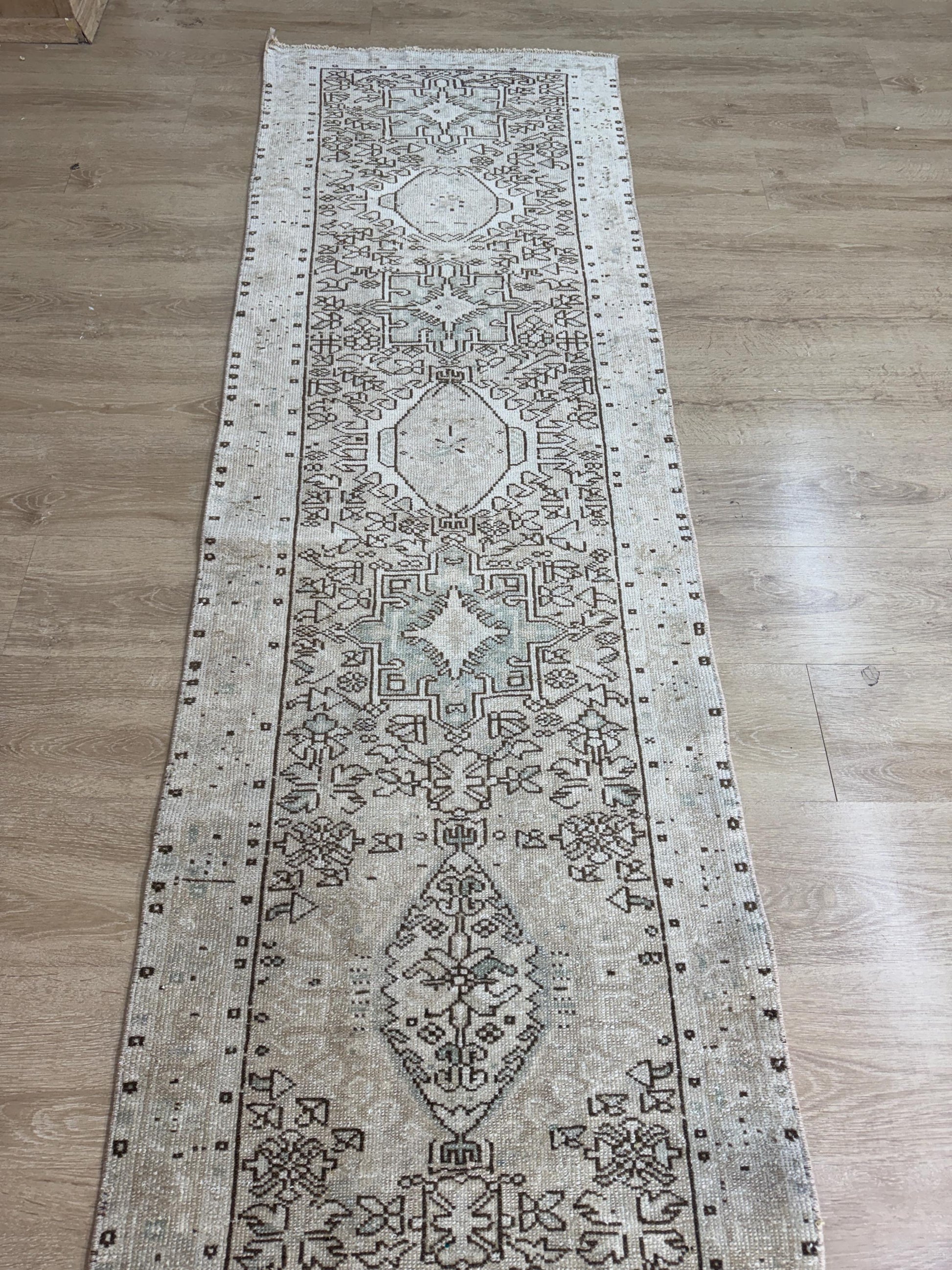 2'4"x12" Feet ,beige background Turkish vintage anatolian runner,brown colors rugs,runner,beige border,Floral runner,40