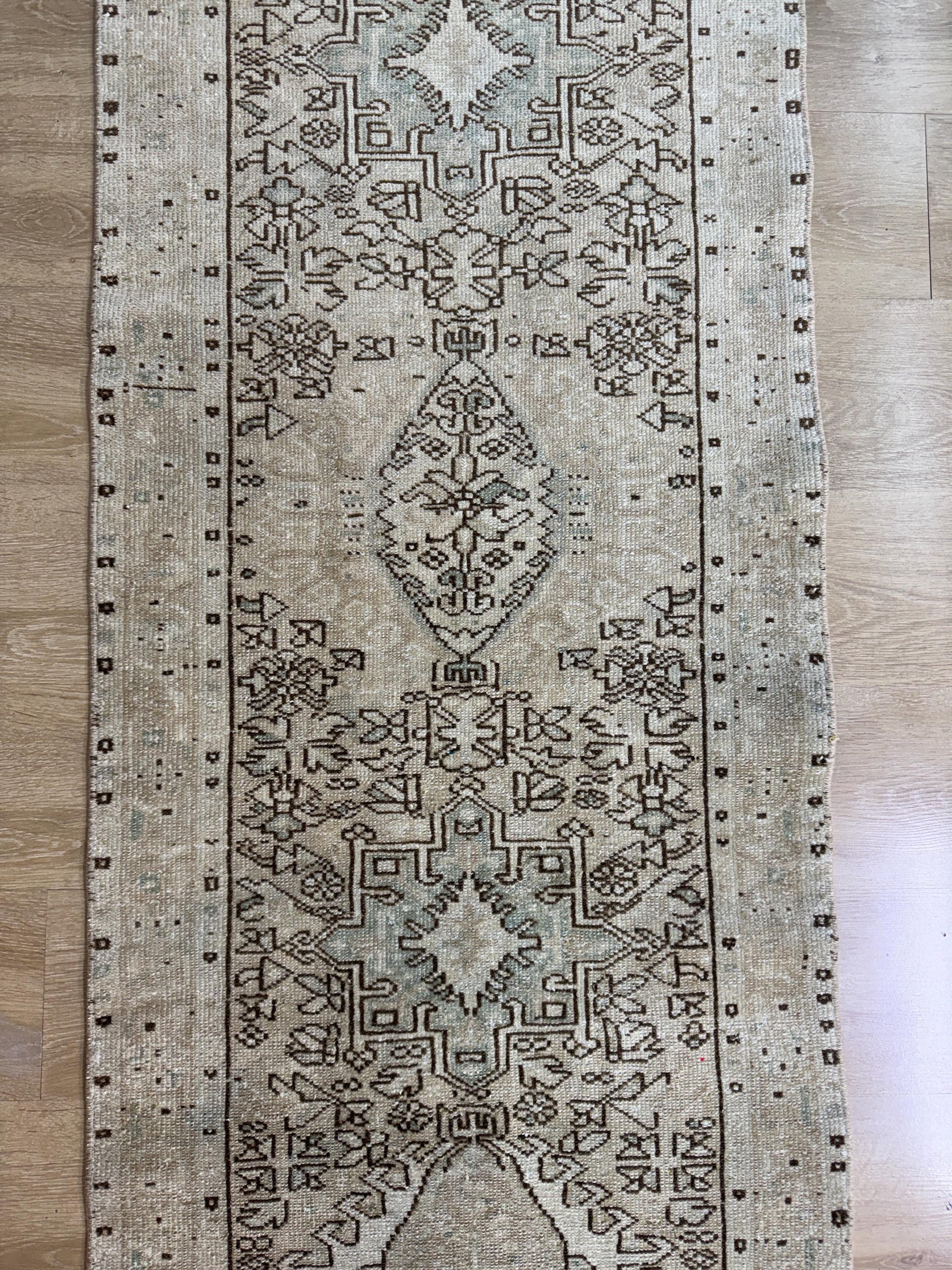 2'4"x12" Feet ,beige background Turkish vintage anatolian runner,brown colors rugs,runner,beige border,Floral runner,40