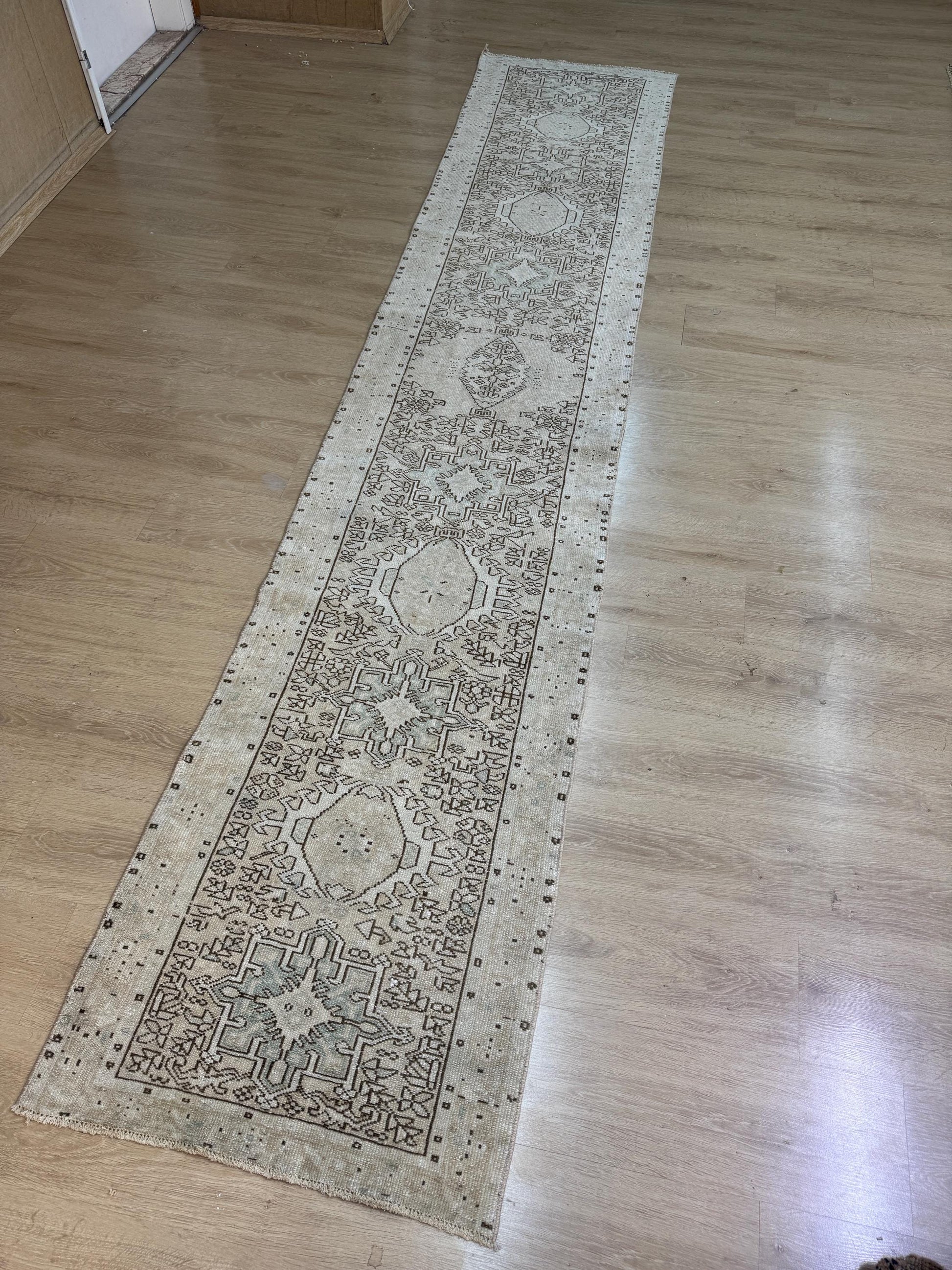 2'4"x12" Feet ,beige background Turkish vintage anatolian runner,brown colors rugs,runner,beige border,Floral runner,40