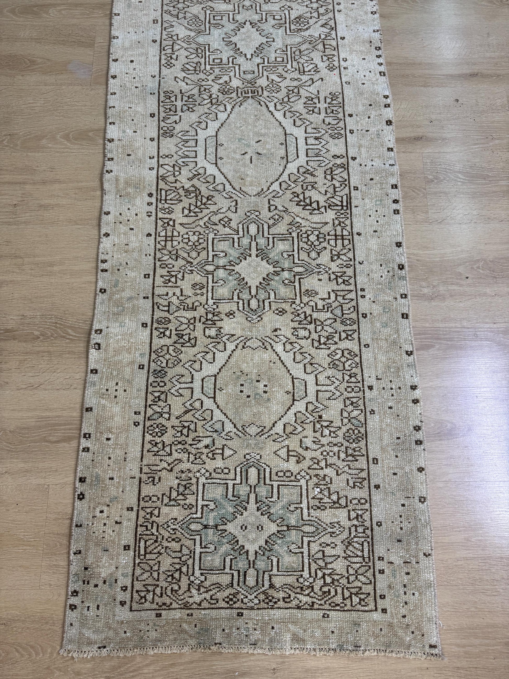 2'4"x12" Feet ,beige background Turkish vintage anatolian runner,brown colors rugs,runner,beige border,Floral runner,40