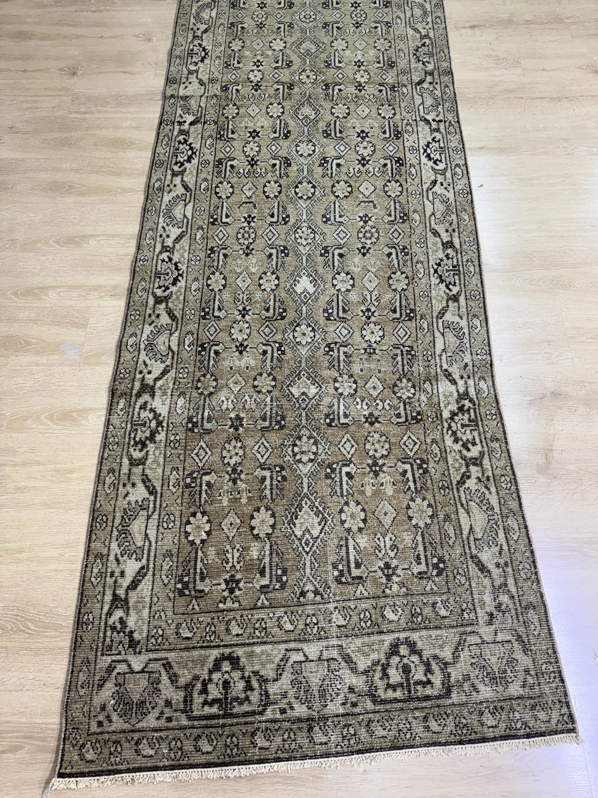3'4"x13'1" Feet ,light brown background Turkish vintage anatolian runner,beige colors rugs,runner,beige border,Floral runner,44