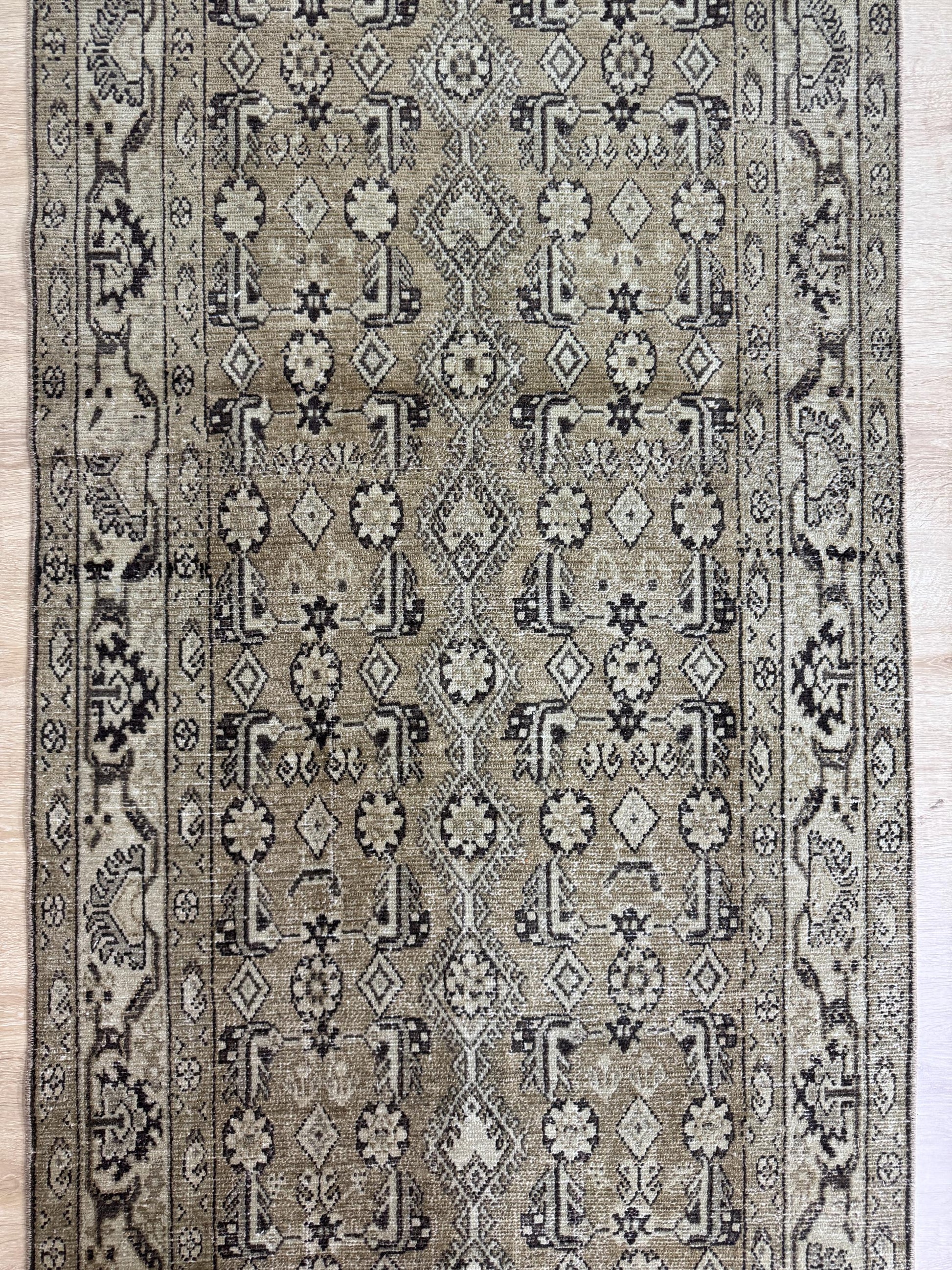 3'4"x13'1" Feet ,light brown background Turkish vintage anatolian runner,beige colors rugs,runner,beige border,Floral runner,44