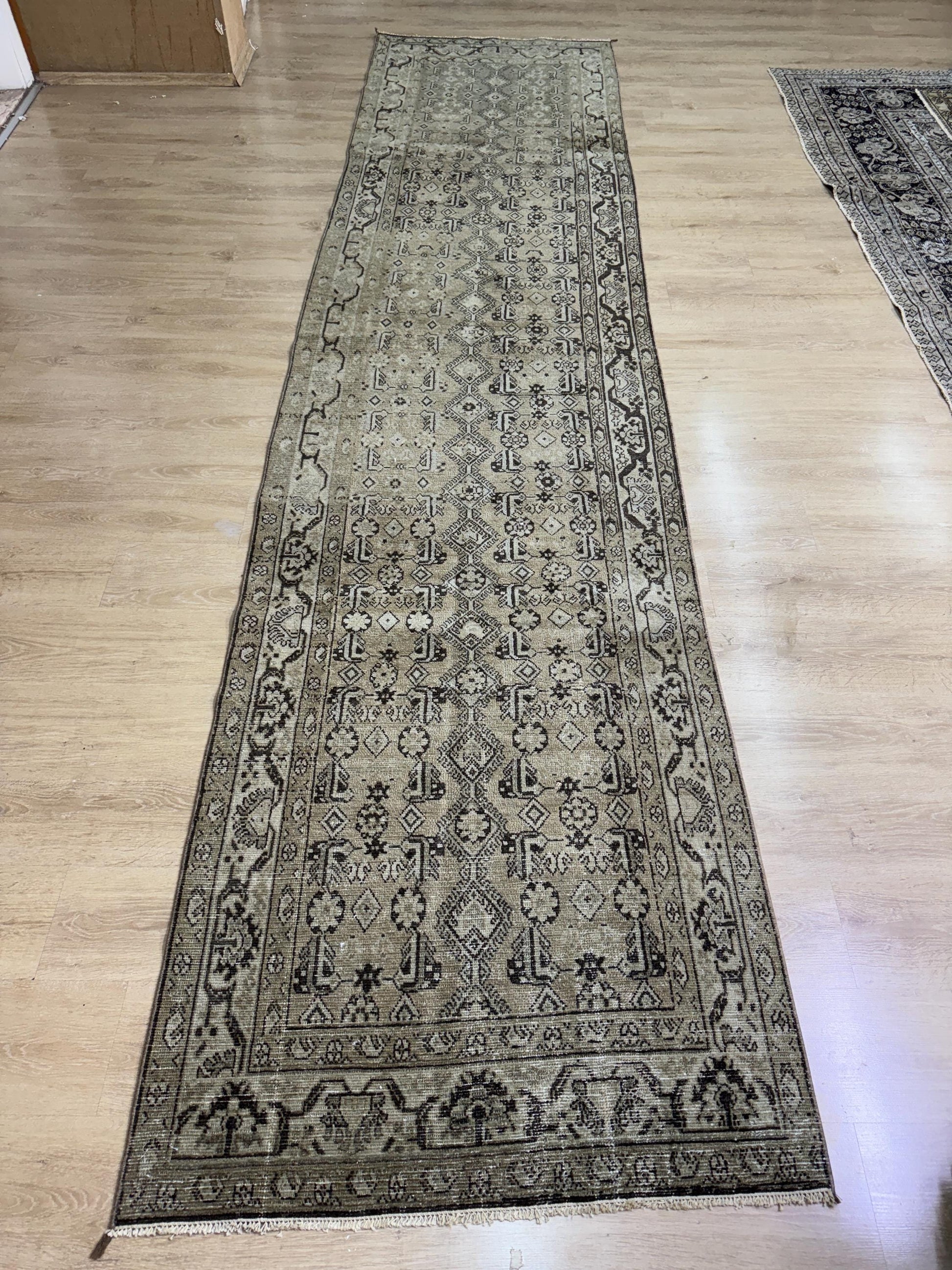 3'4"x13'10" Feet ,light brown background Turkish vintage anatolian runner,beige colors rugs,runner,beige border,Floral runner,45