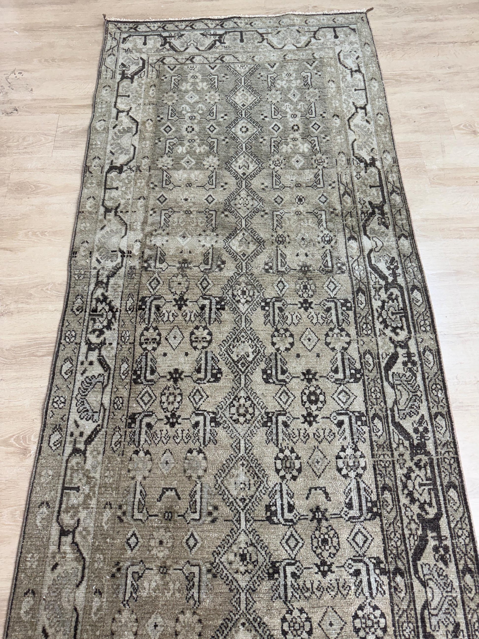 3'4"x13'10" Feet ,light brown background Turkish vintage anatolian runner,beige colors rugs,runner,beige border,Floral runner,45