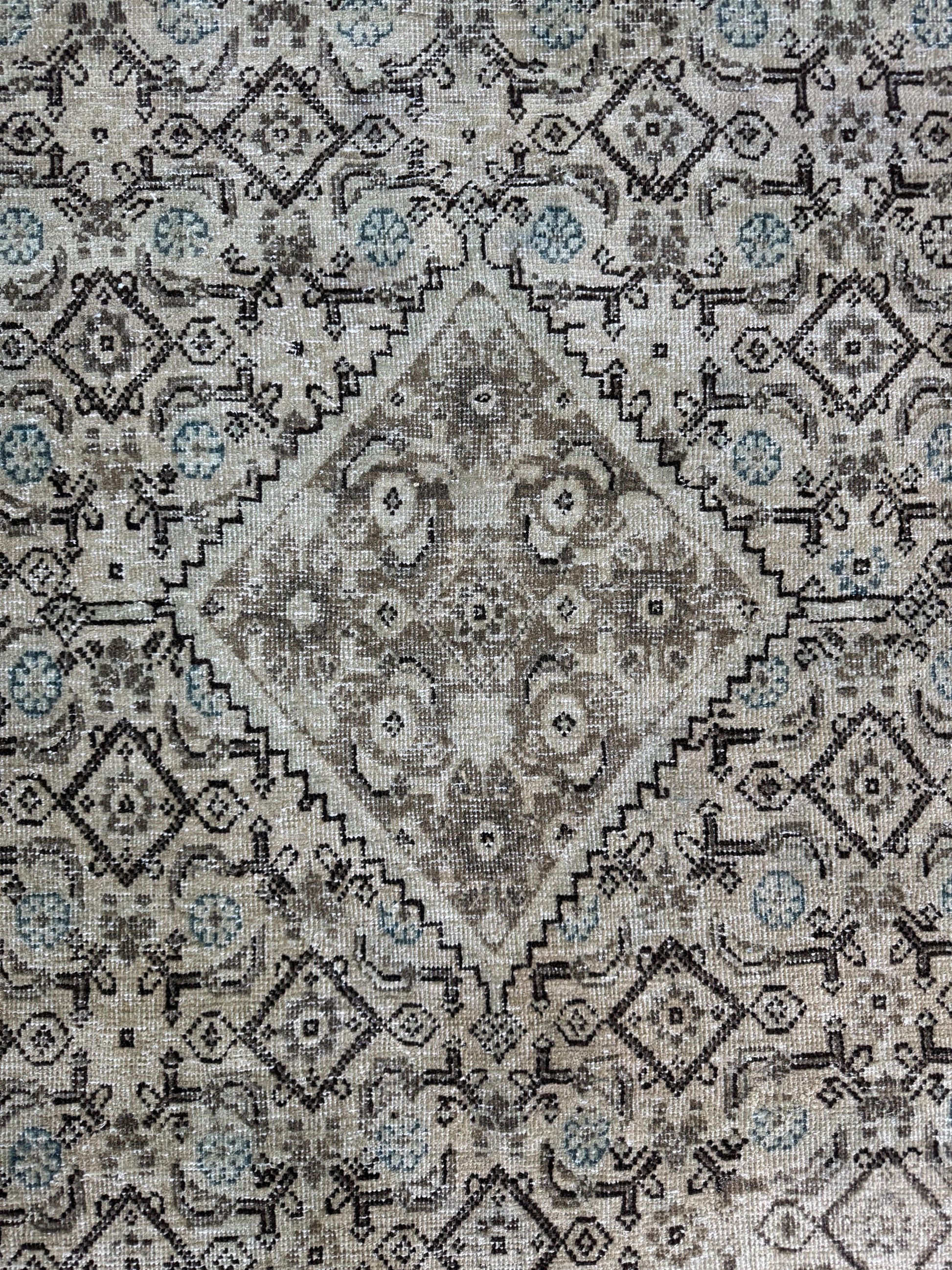 6'9"x10'1" Feet ,Beige background Turkish vintage anatolian rug, brown,gray colors rugs,area rugs, brown border,Floral rugs,48
