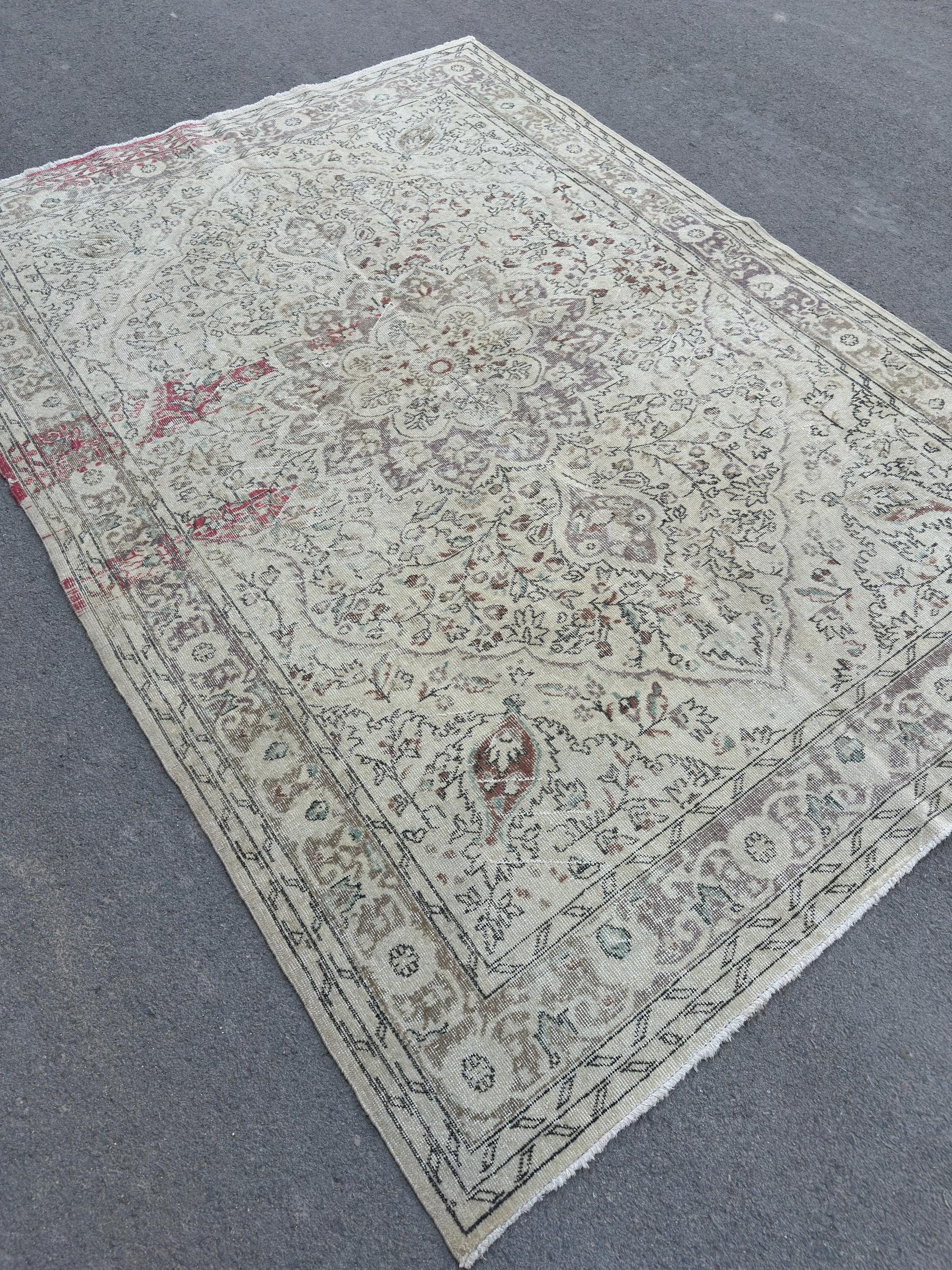 6'8"x9'5" Feet ,Beige background Turkish vintage anatolian rug,brown colors rugs,area rugs,brown border,Floral rugs,476