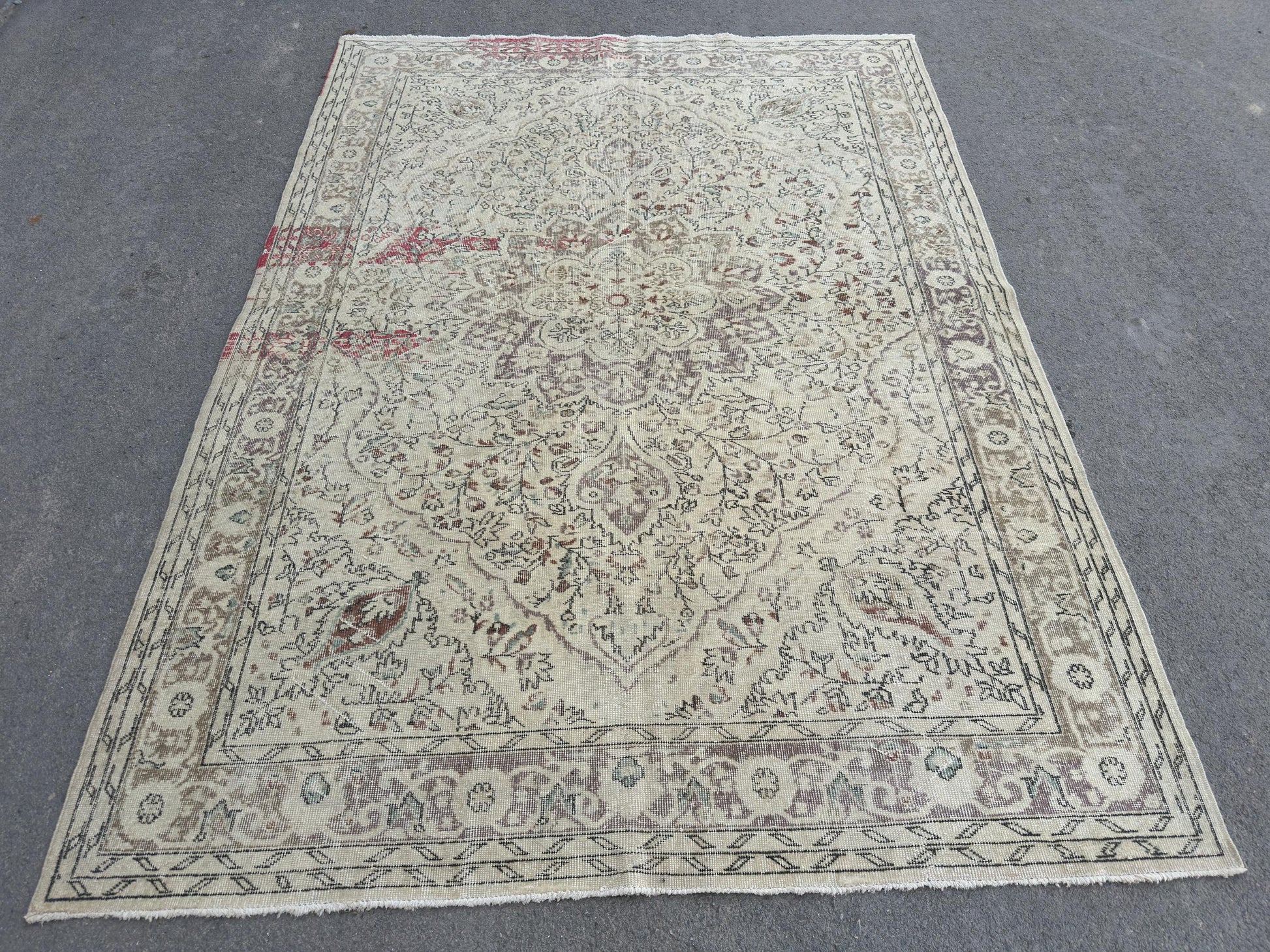 6'8"x9'5" Feet ,Beige background Turkish vintage anatolian rug,brown colors rugs,area rugs,brown border,Floral rugs,476