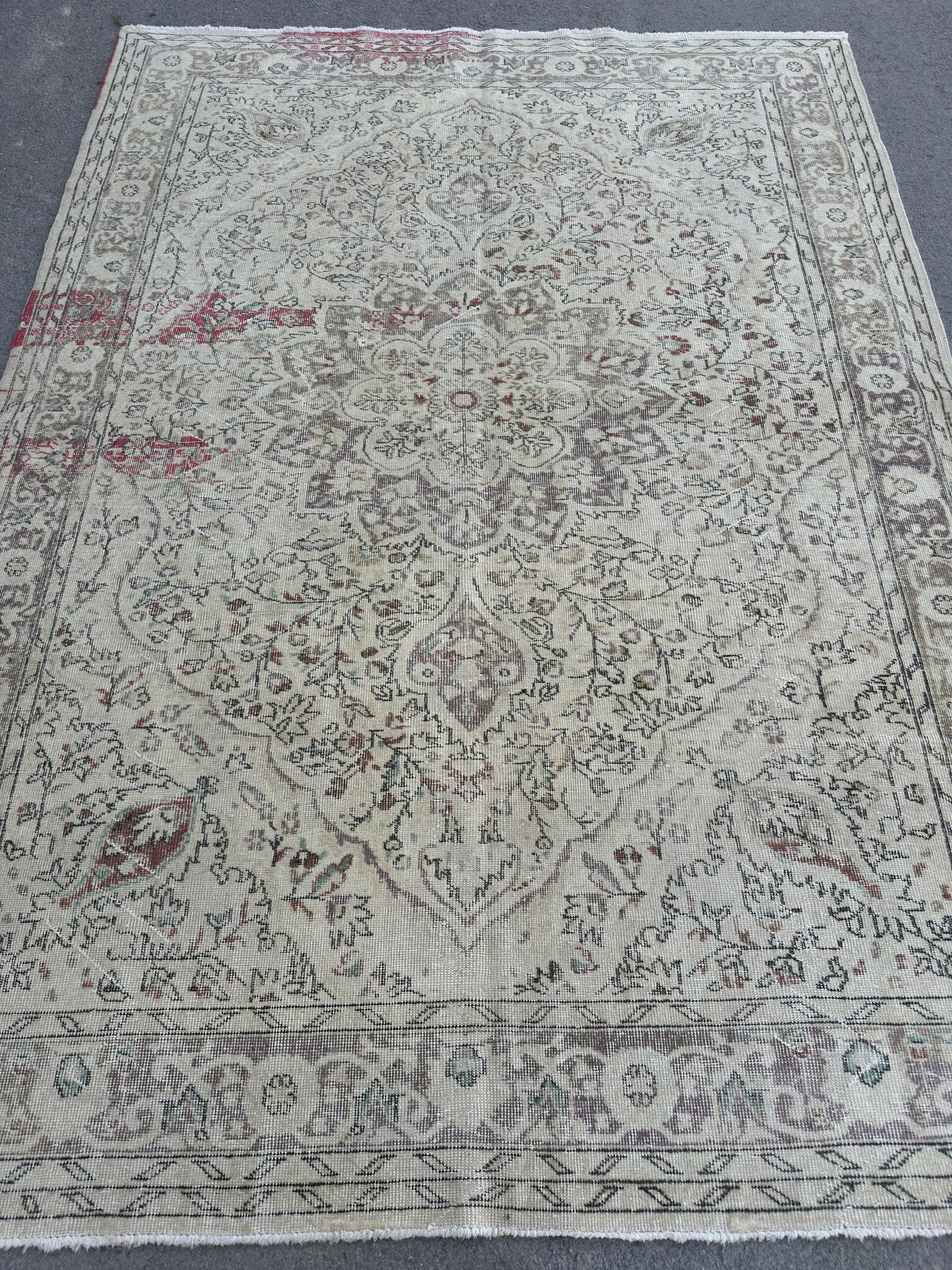 6'8"x9'5" Feet ,Beige background Turkish vintage anatolian rug,brown colors rugs,area rugs,brown border,Floral rugs,476