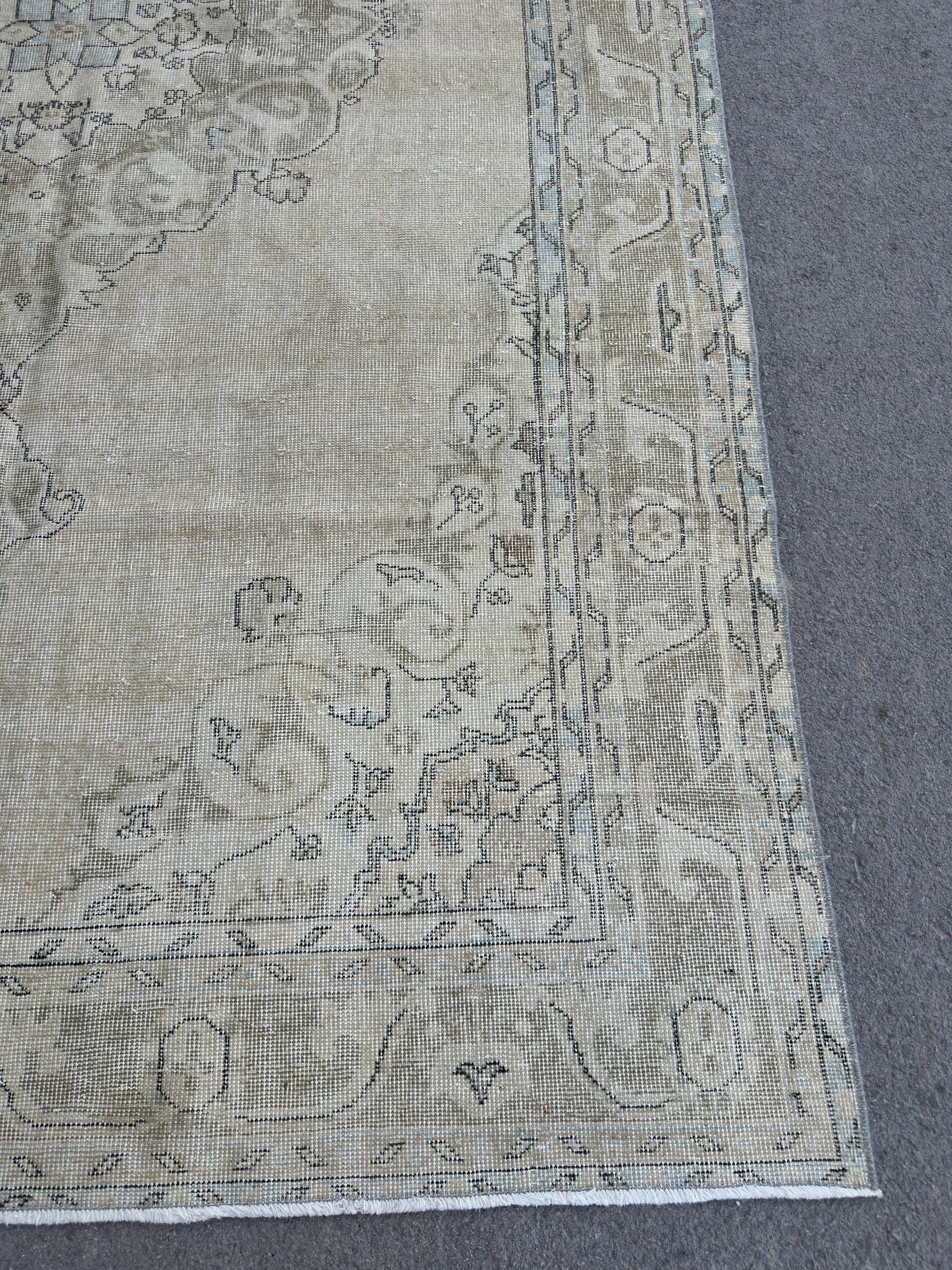 6'11"x11" Feet ,Beige background Turkish vintage anatolian rug, light brown,cream colors rugs,area rugs, light brown border,Floral rugs,452