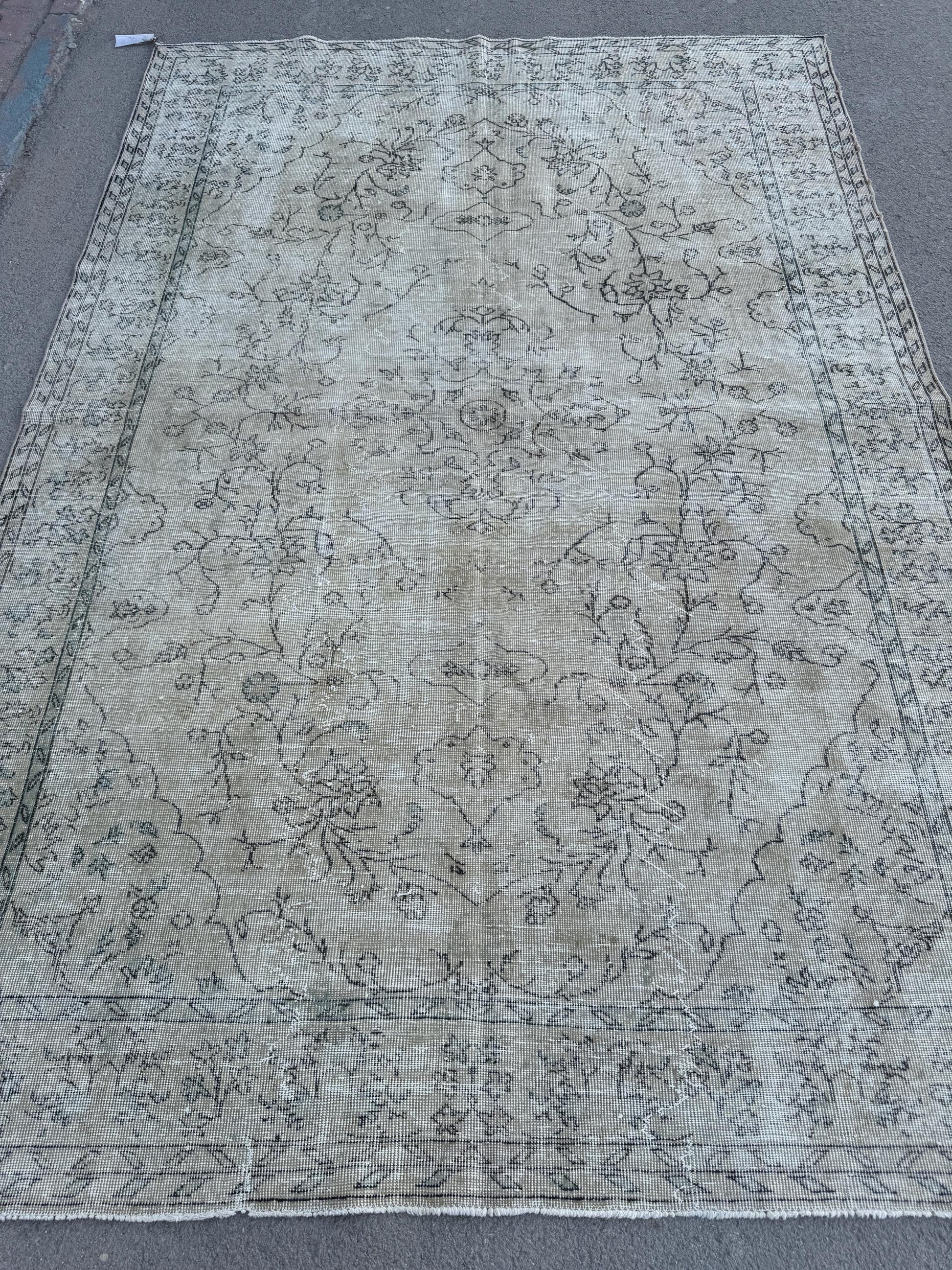 6'8"x10" Feet ,Beige background Turkish vintage anatolian rug,brown colors rugs,area rugs,beige border,Floral rugs,482
