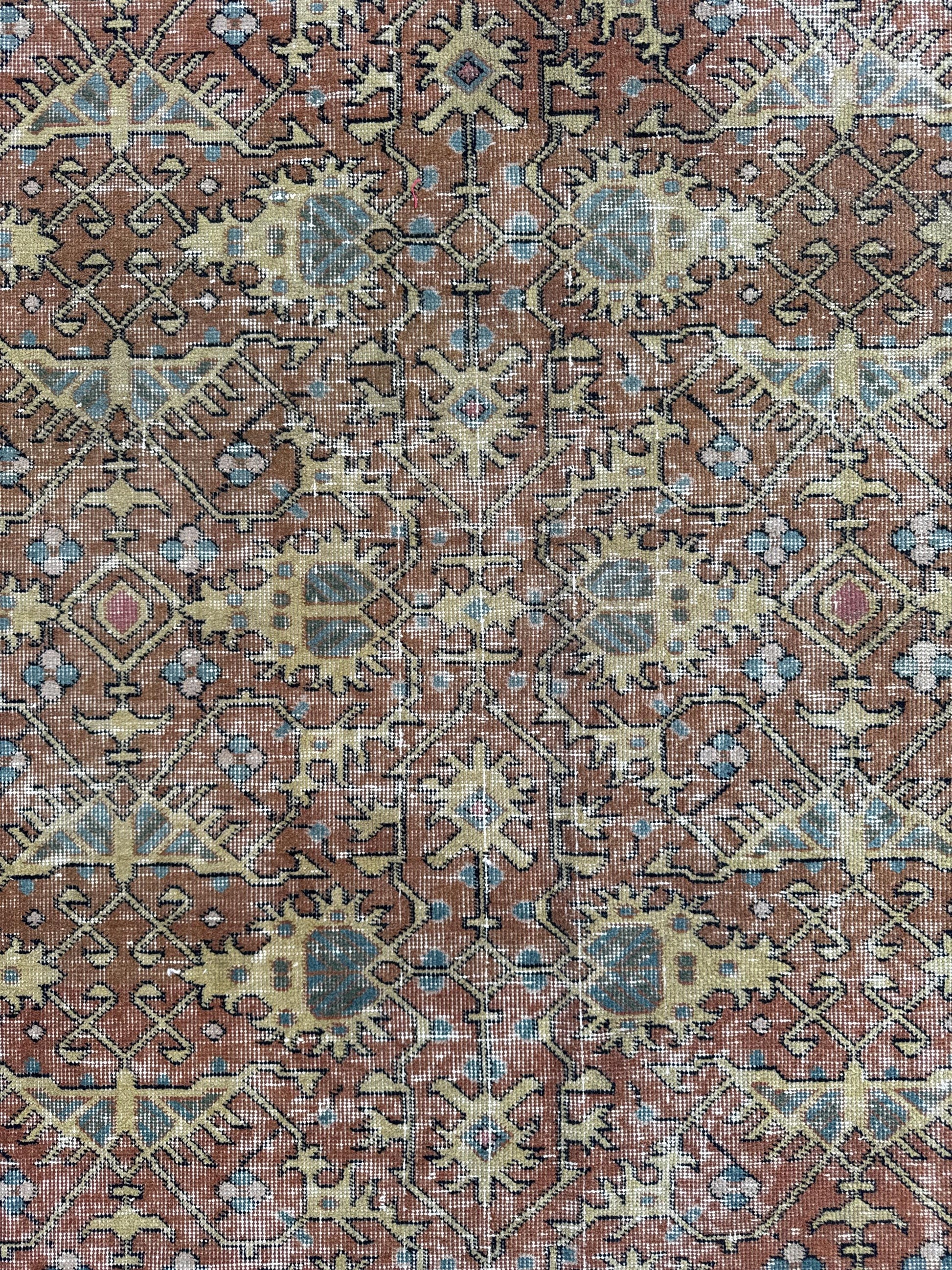 6'5"x10'10" Feet ,Orange background Turkish vintage anatolian rug,yellow,red colors rugs,area rugs,blue border,Floral rugs,578