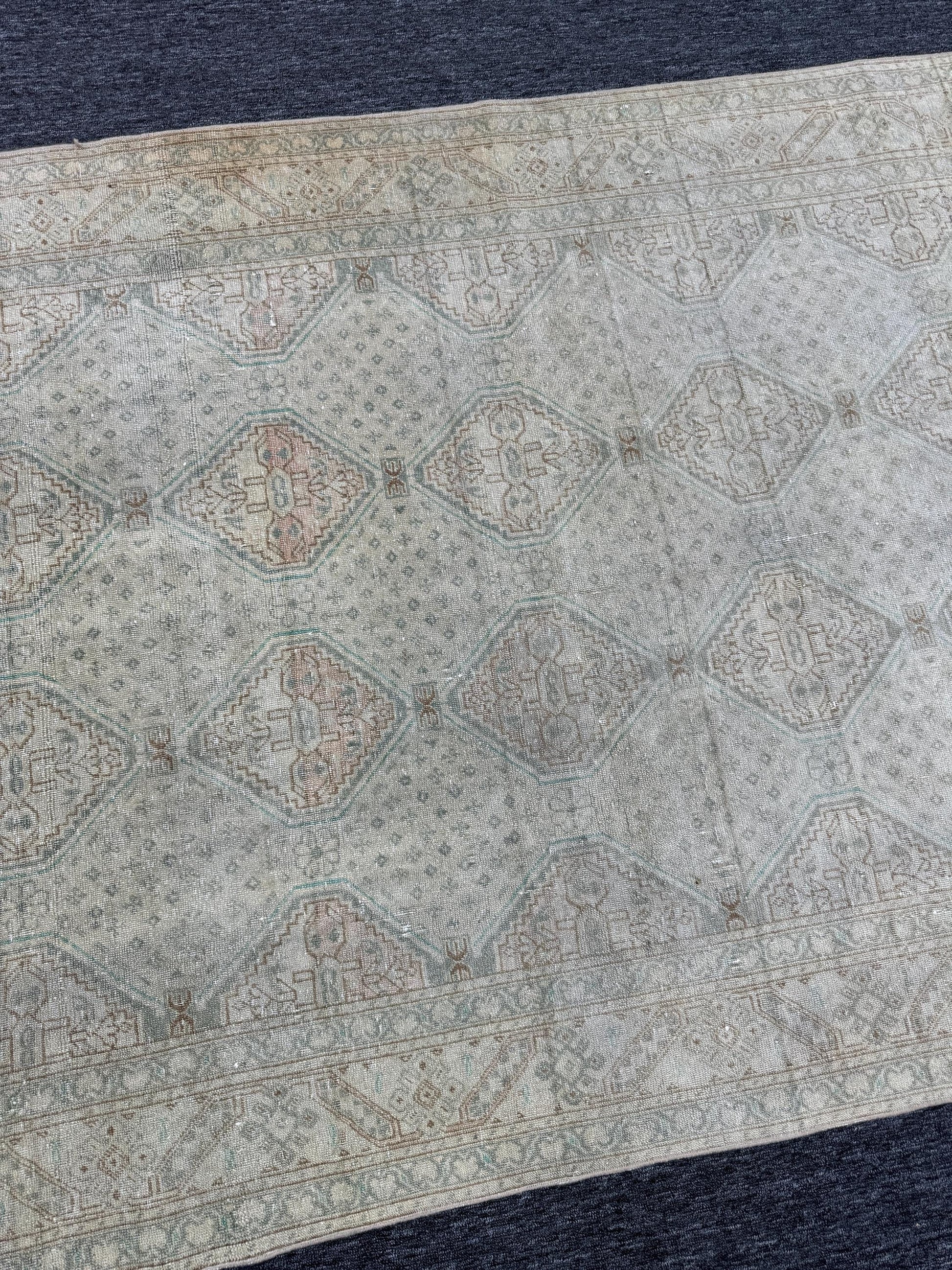 4'8"x7'1" Feet ,Beige background Turkish vintage Anatolian rug ,brown, gray colors rugs, beige border,Geometric rugs,274
