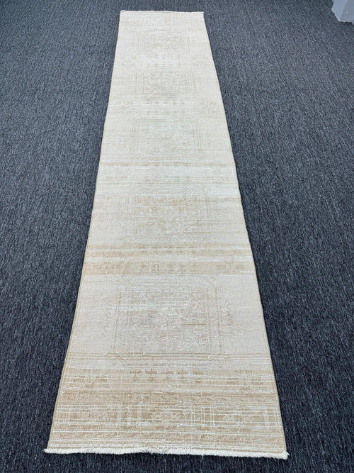 2'10"x12'7" Feet ,Beige background Turkish vintage Anatolian rug ,light brown colors rugs, beige border,Geometric rugs,277