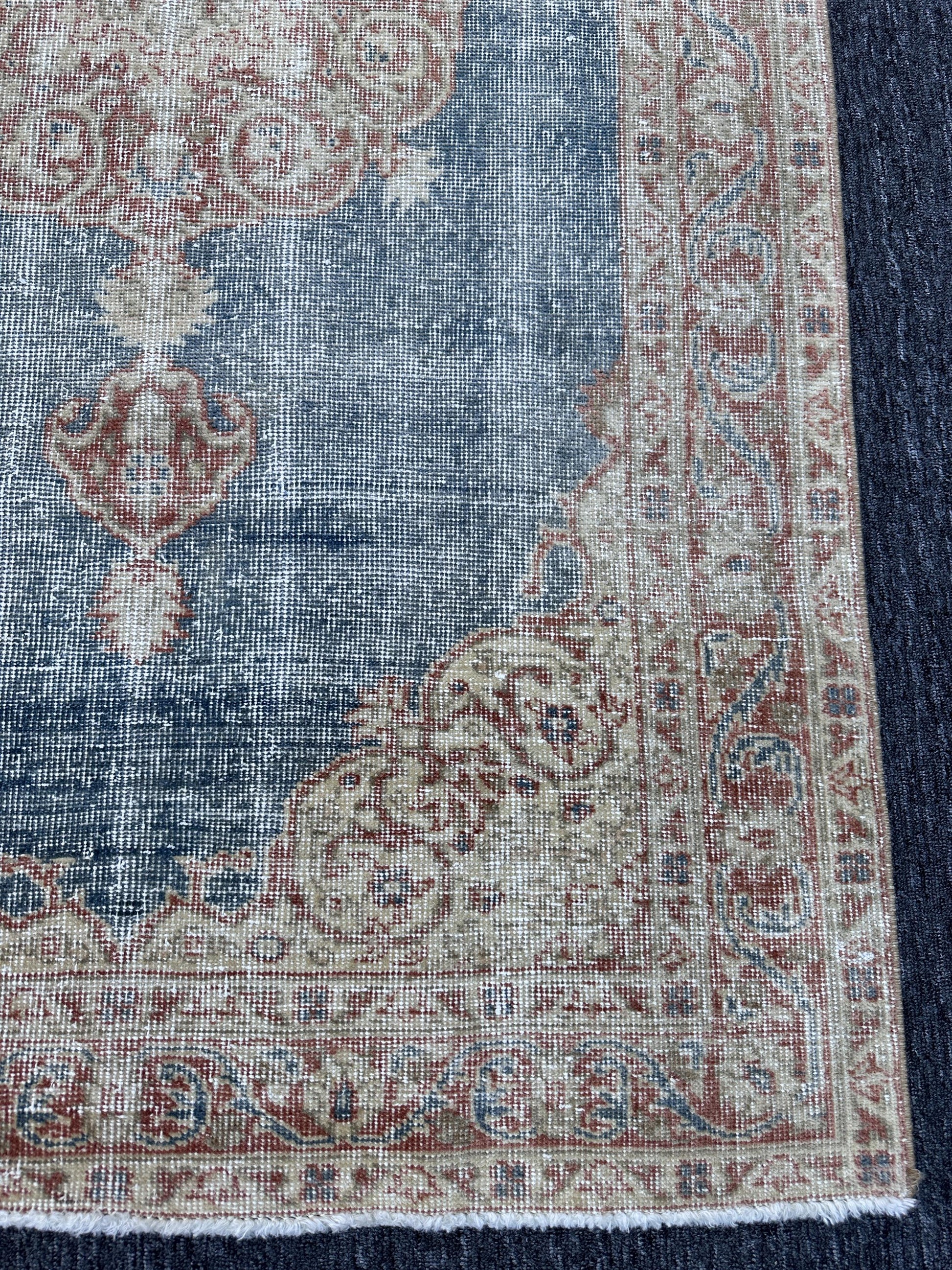3'8"x6'5" Feet,blue background Turkish vintage Anatolian rug,beige,brick colors rugs, brick border,Floral rugs,289