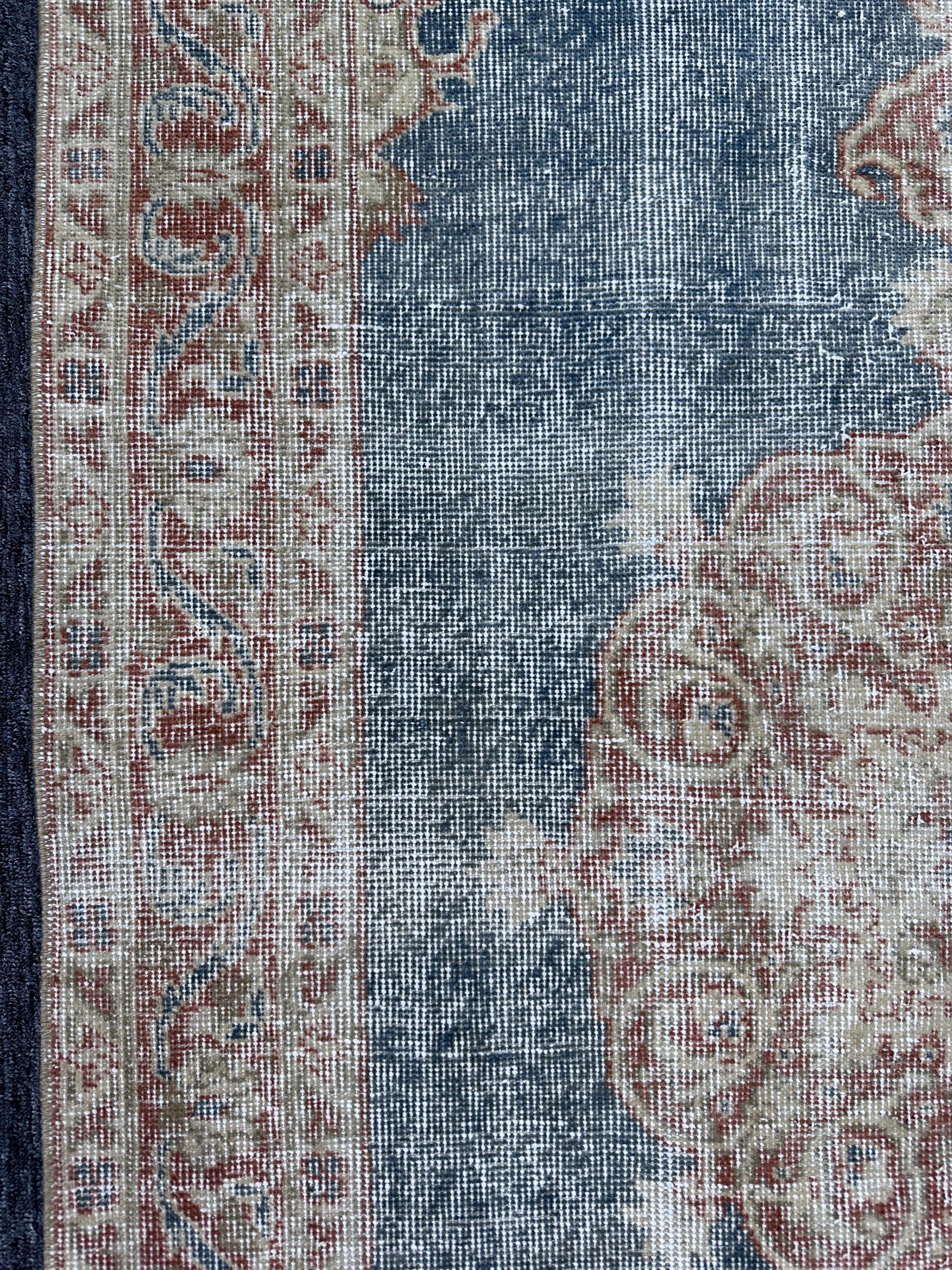 3'8"x6'5" Feet,blue background Turkish vintage Anatolian rug,beige,brick colors rugs, brick border,Floral rugs,289