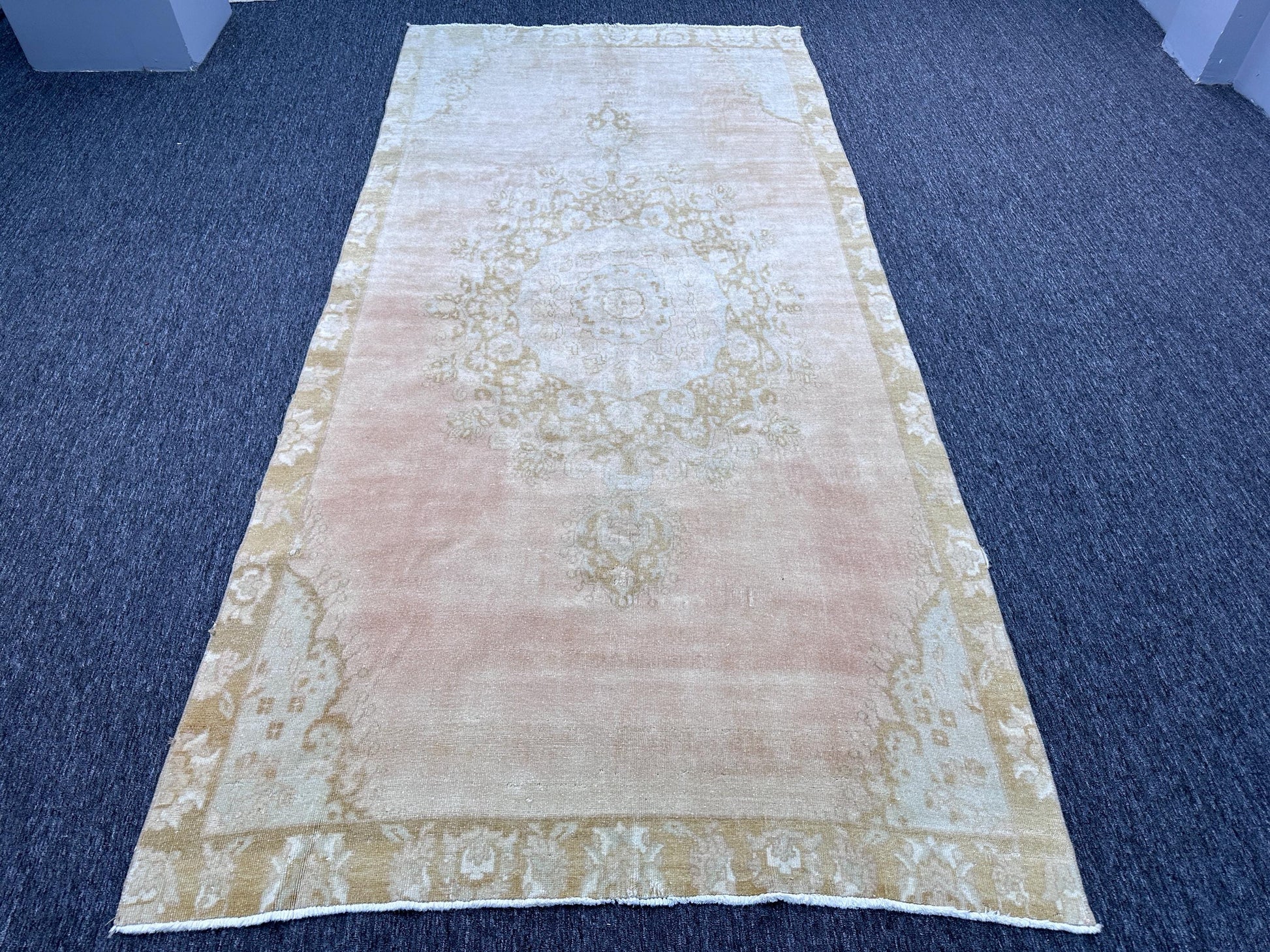 5"x10'5" Feet ,Light pink background Turkish vintage Anatolian rug ,brown, cream colors rugs, brown border,Floral rugs,304