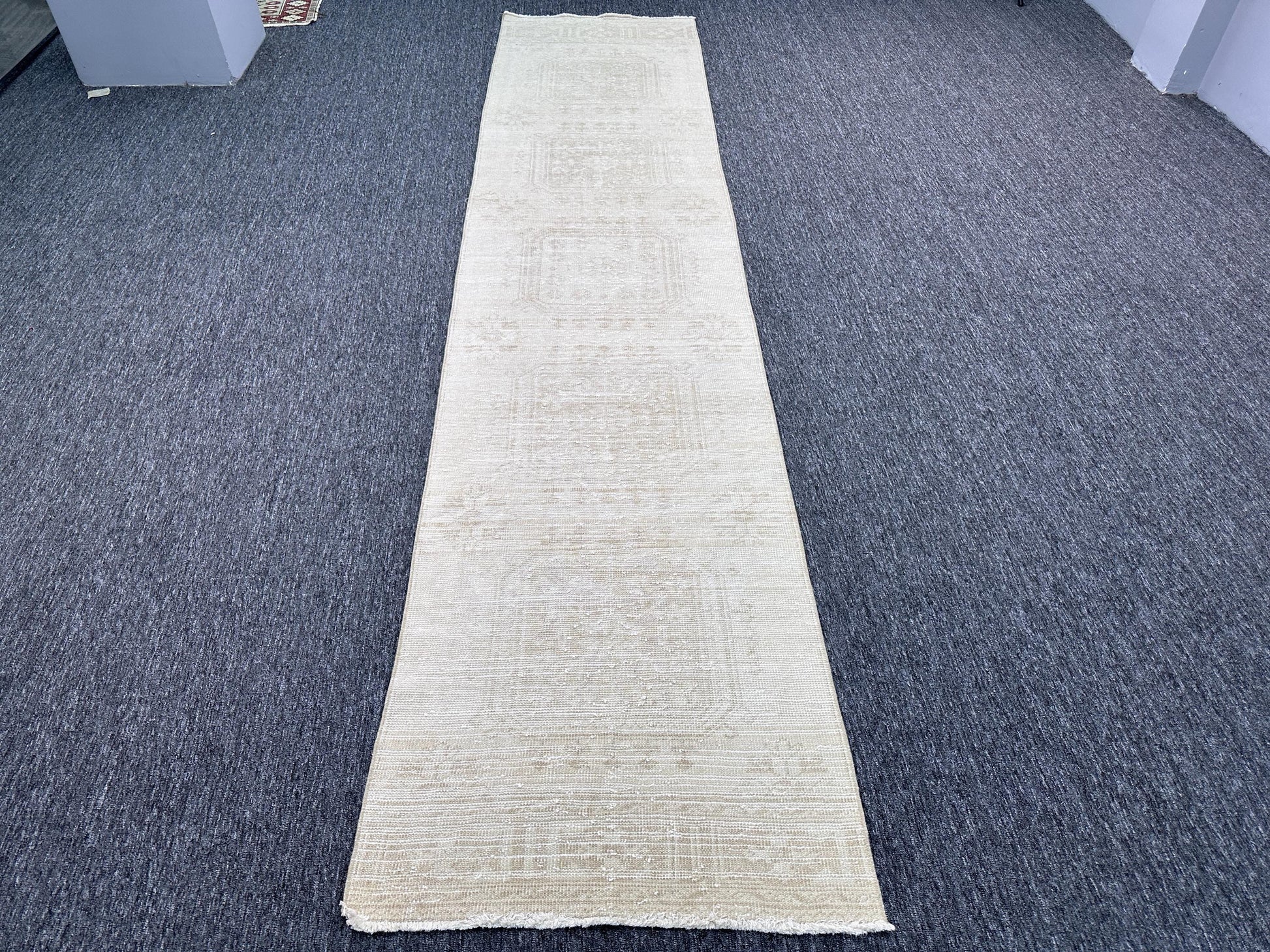 2'9"x12'2"Feet ,Beige background Turkish vintage Anatolian runner, light brown colors rugs, beige border,Floral rugs,288