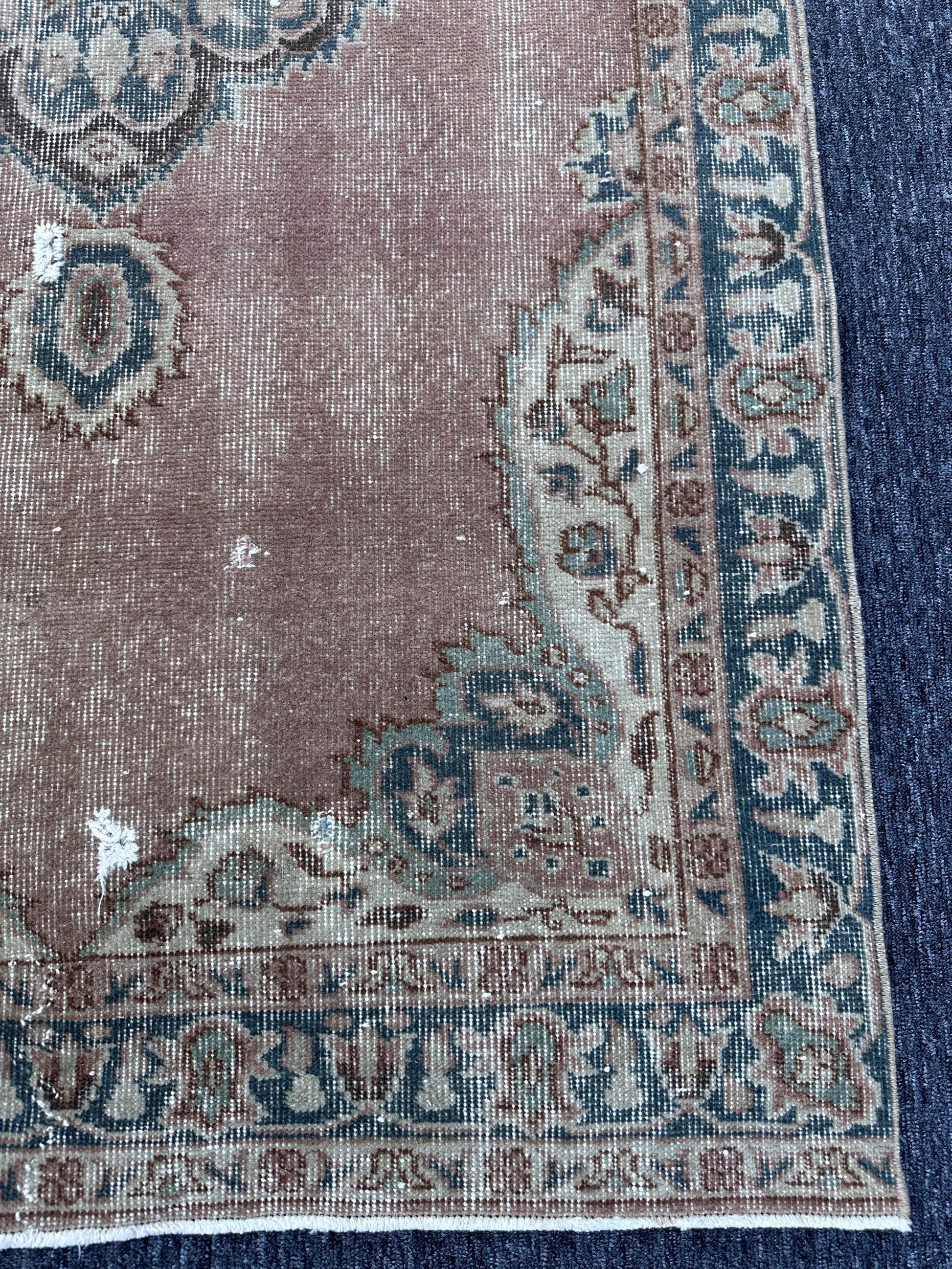 3'6"x6'8" Feet ,Light pink background Turkish vintage anatolian rug ,gray, beige colors rugs accents, gray border,Floral rugs,425