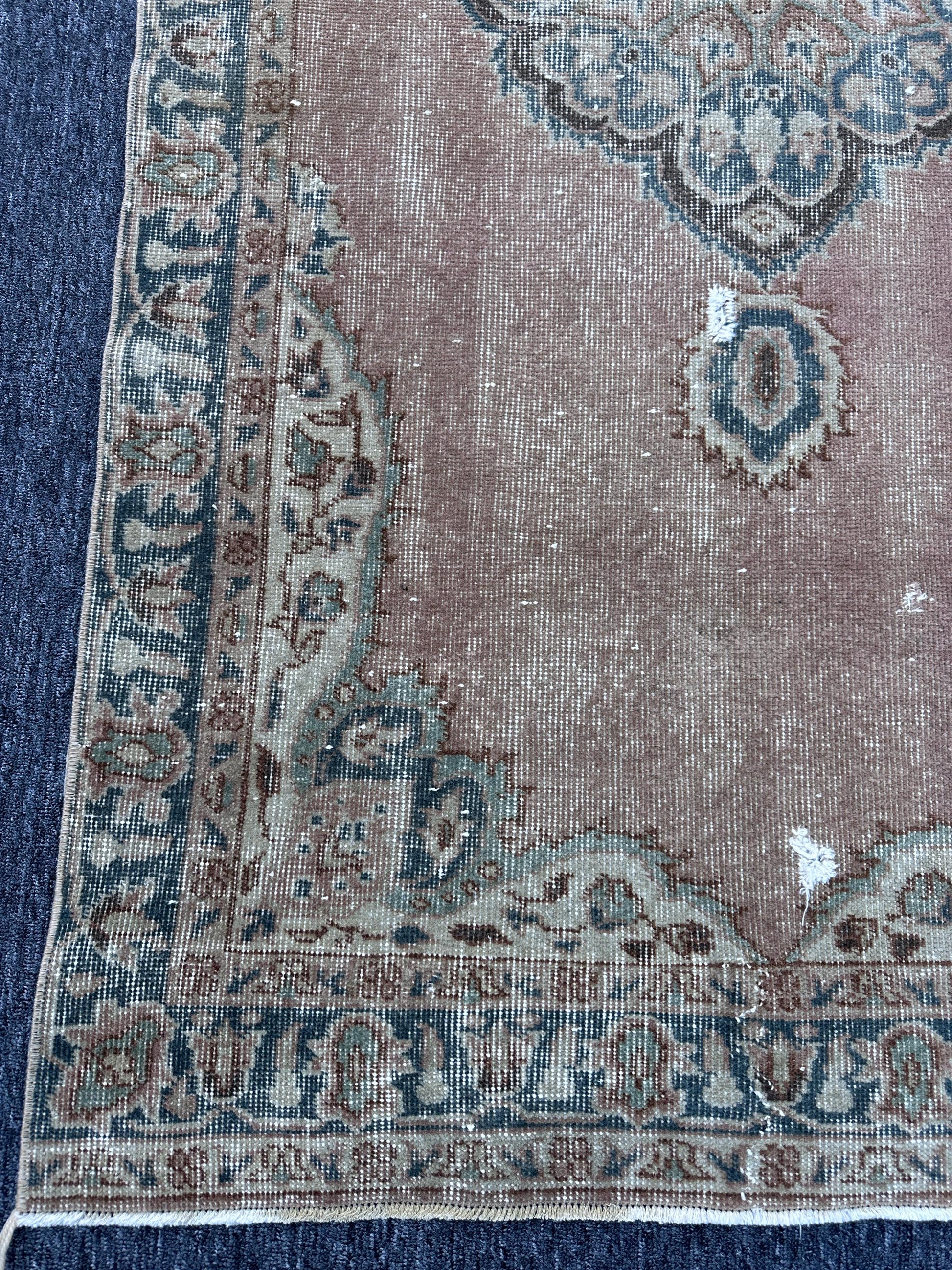 3'6"x6'8" Feet ,Light pink background Turkish vintage anatolian rug ,gray, beige colors rugs accents, gray border,Floral rugs,425