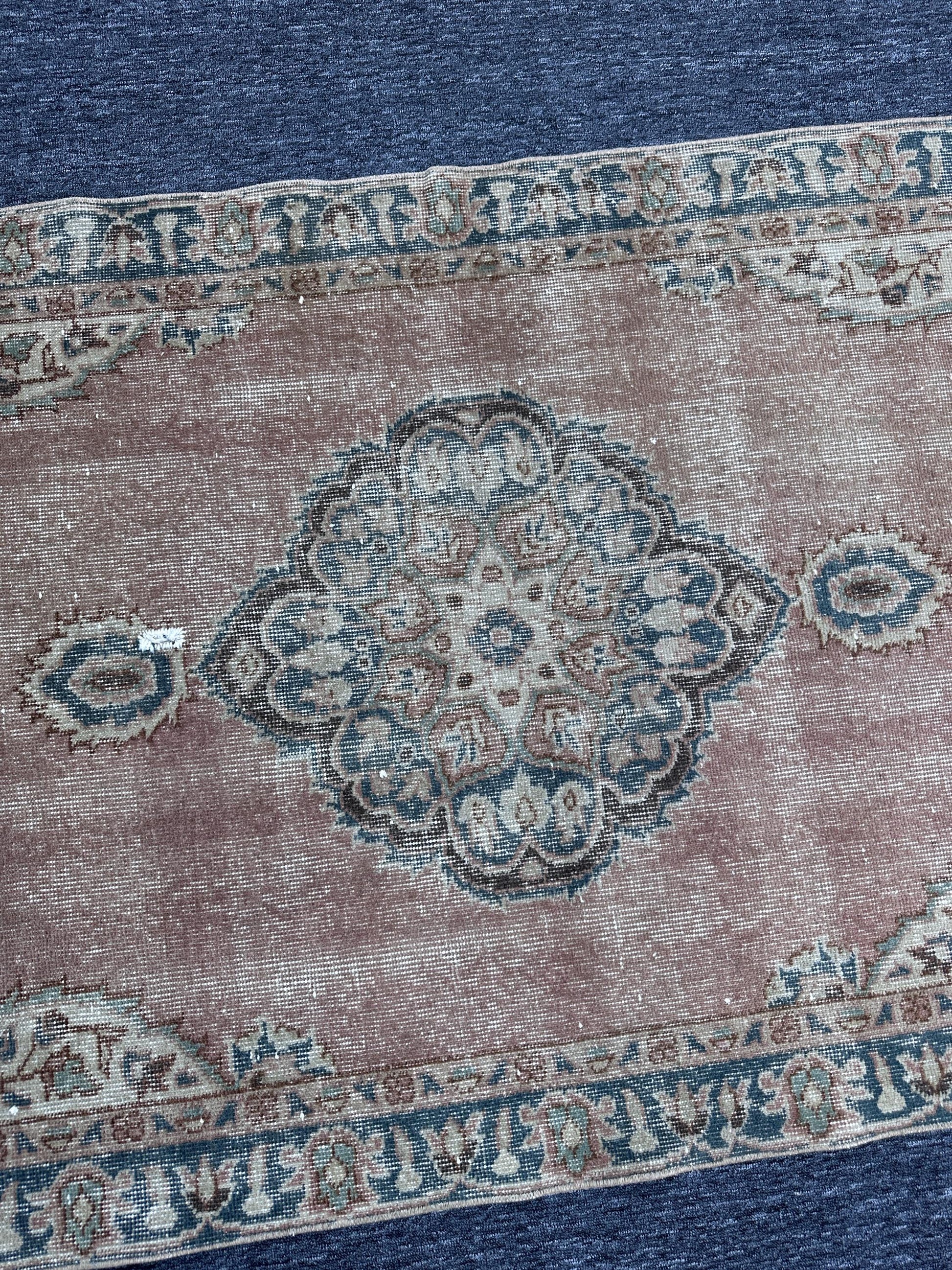 3'6"x6'8" Feet ,Light pink background Turkish vintage anatolian rug ,gray, beige colors rugs accents, gray border,Floral rugs,425