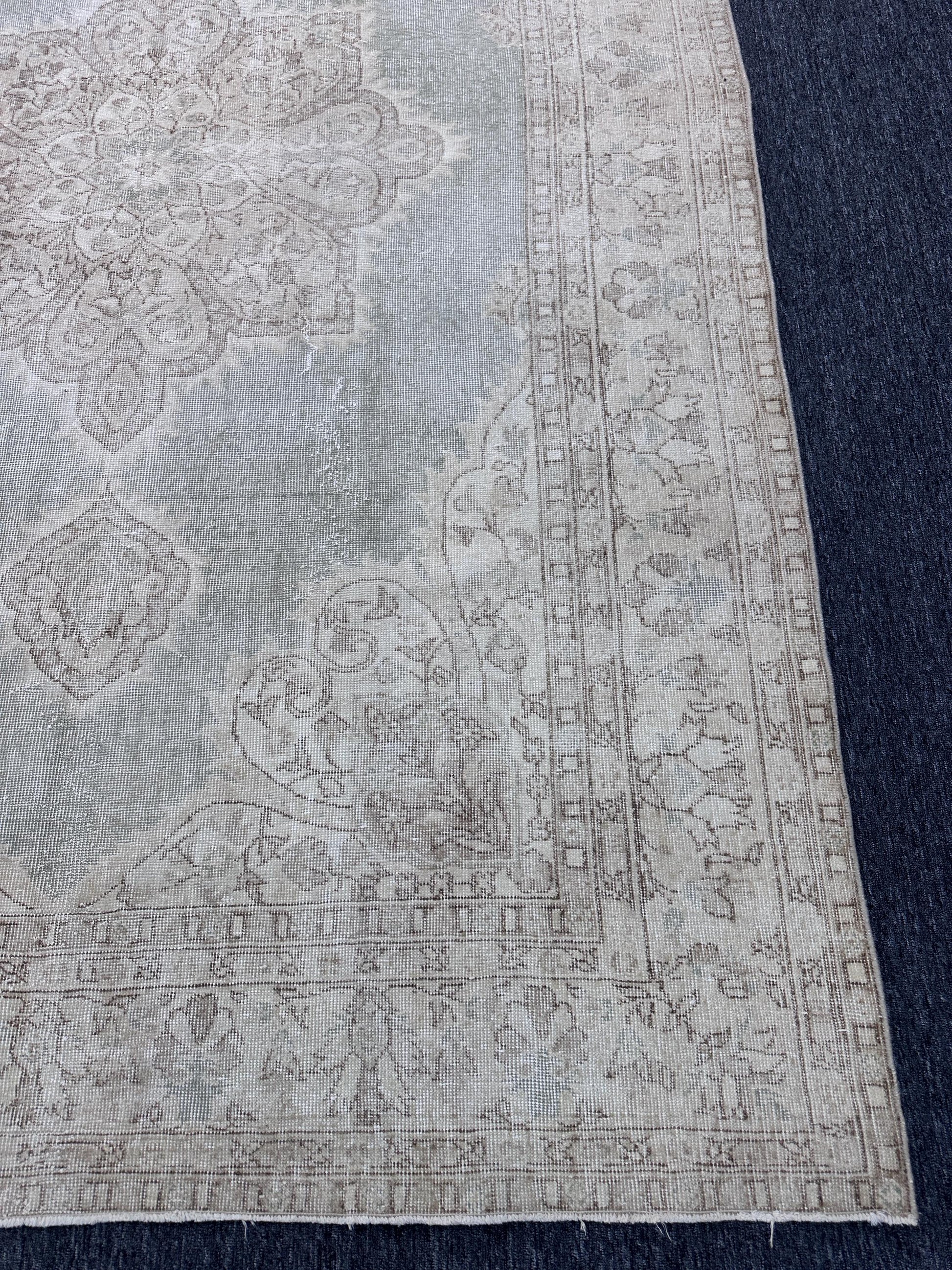 6'8"x10'5" Feet ,light blue background Turkish vintage anatolian rug ,brown, cream colors rugs accents,cream border,Floral rugs,428
