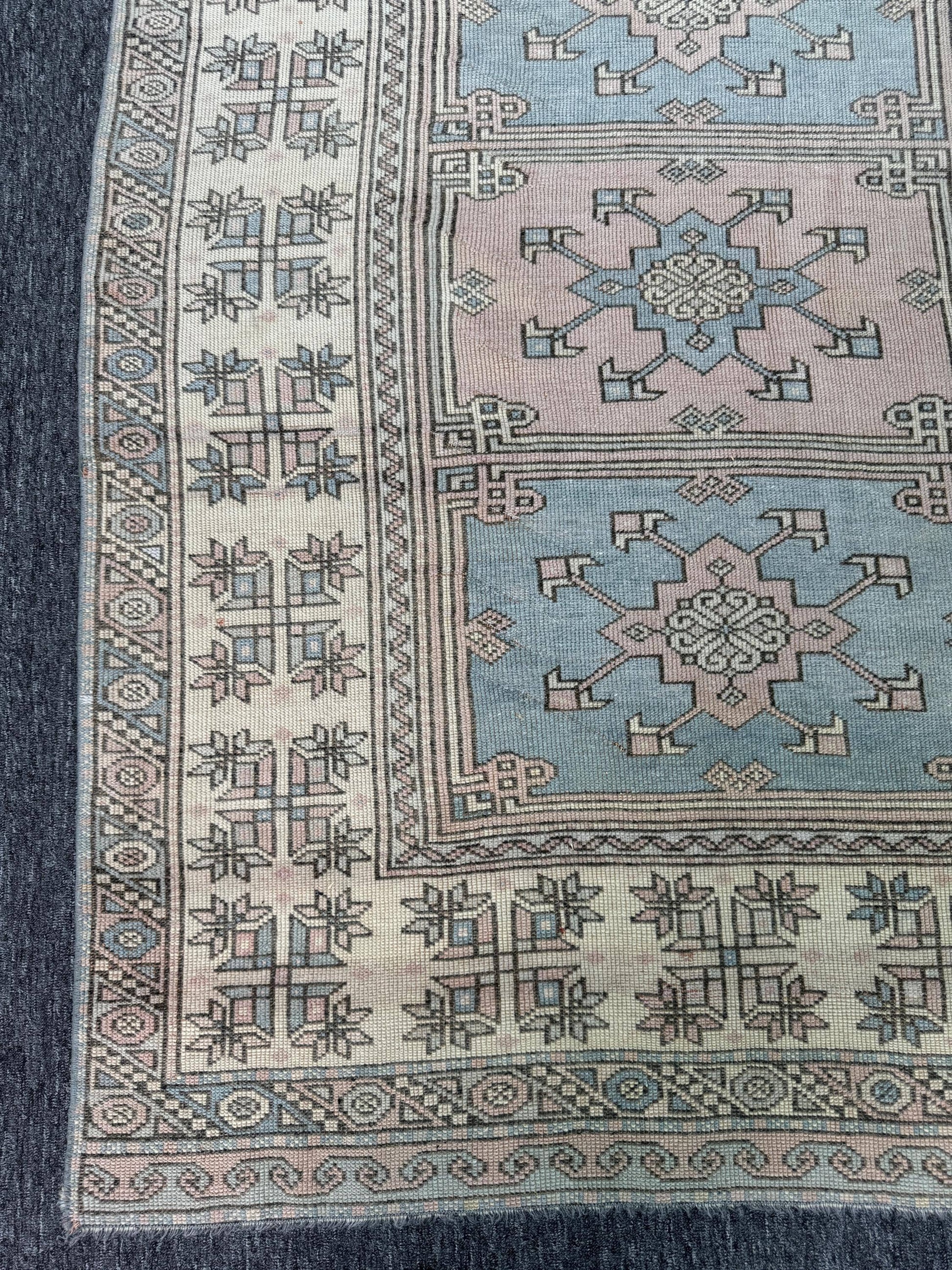 6'4"x8'1" Feet ,pink background Turkish vintage anatolian rug,beige,black,blue colors rugs area rugs,cream border,Floral rugs,914