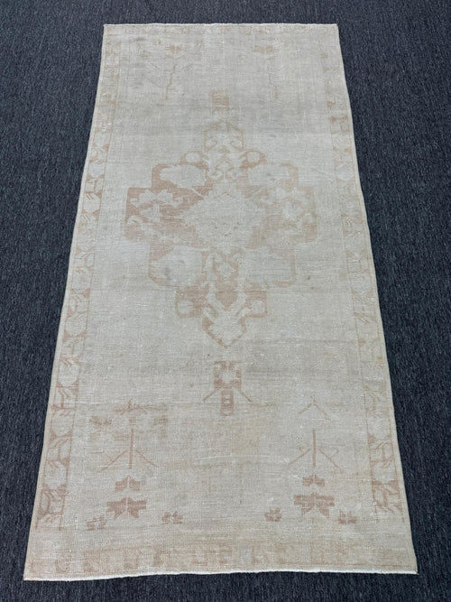 ,4'3"x8'8" Feet , Beige background Turkish vintage anatolian rug, brown colors rugs accents,beige border,Floral rugs,922
