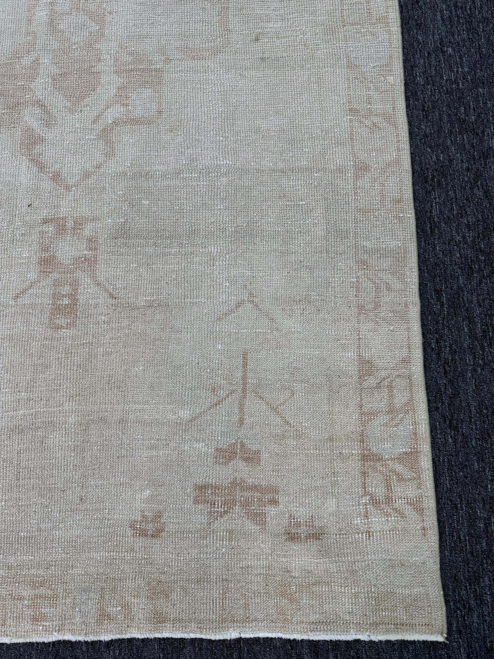 ,4'3"x8'8" Feet , Beige background Turkish vintage anatolian rug, brown colors rugs accents,beige border,Floral rugs,922
