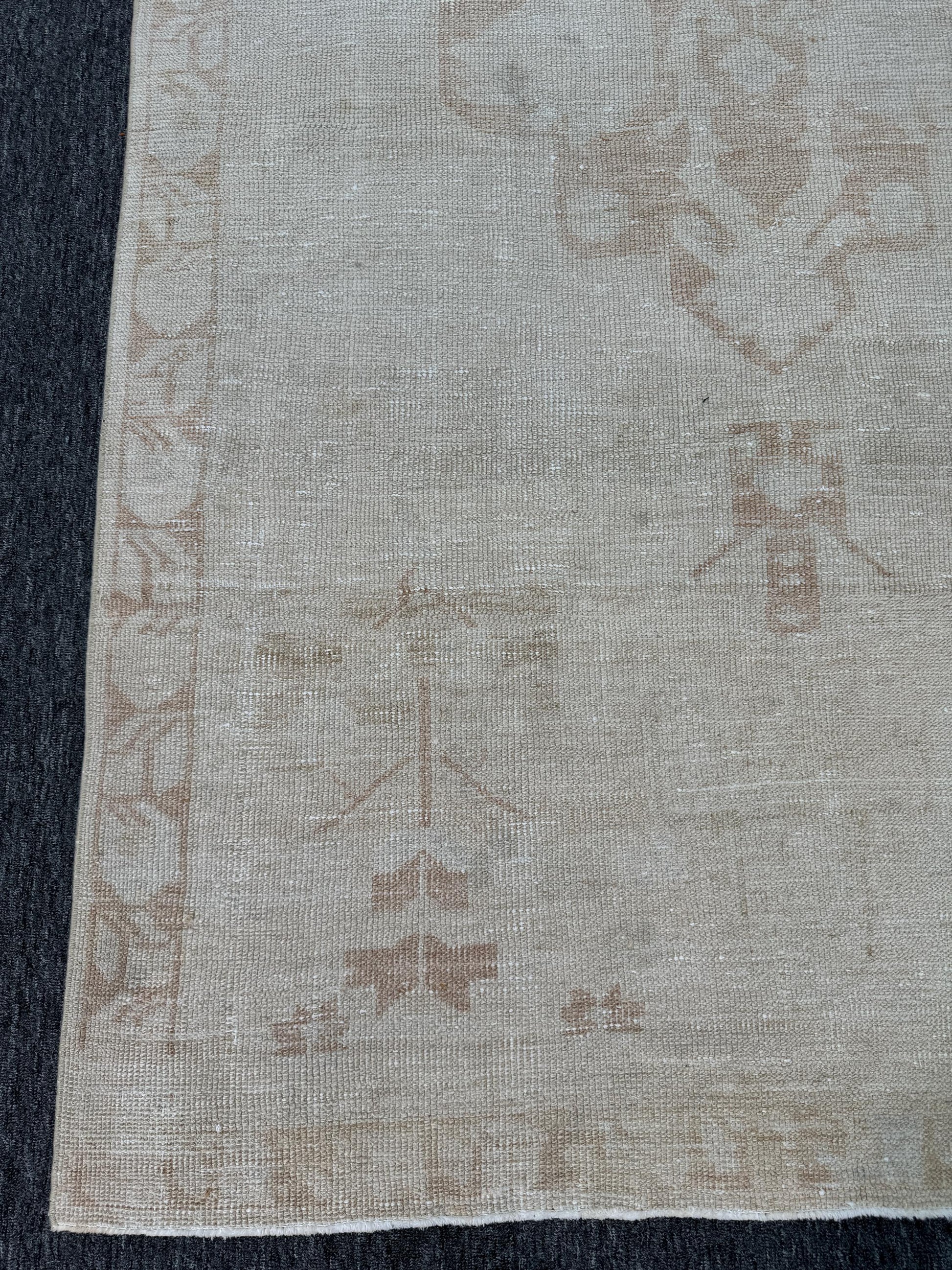 ,4'3"x8'8" Feet , Beige background Turkish vintage anatolian rug, brown colors rugs accents,beige border,Floral rugs,922