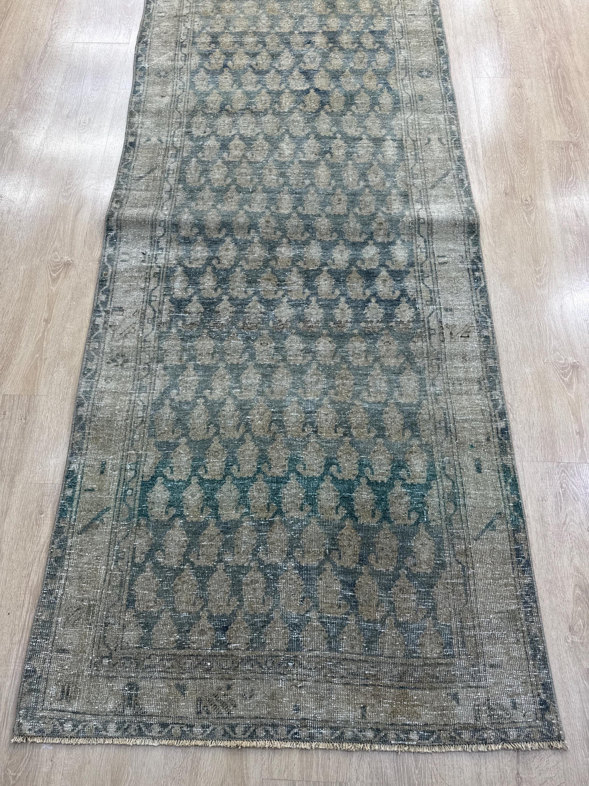 3'5"x16'4" Feet ,blue background Turkish vintage anatolian runner,beige colors rugs,runner,beige border,Floral runner,07