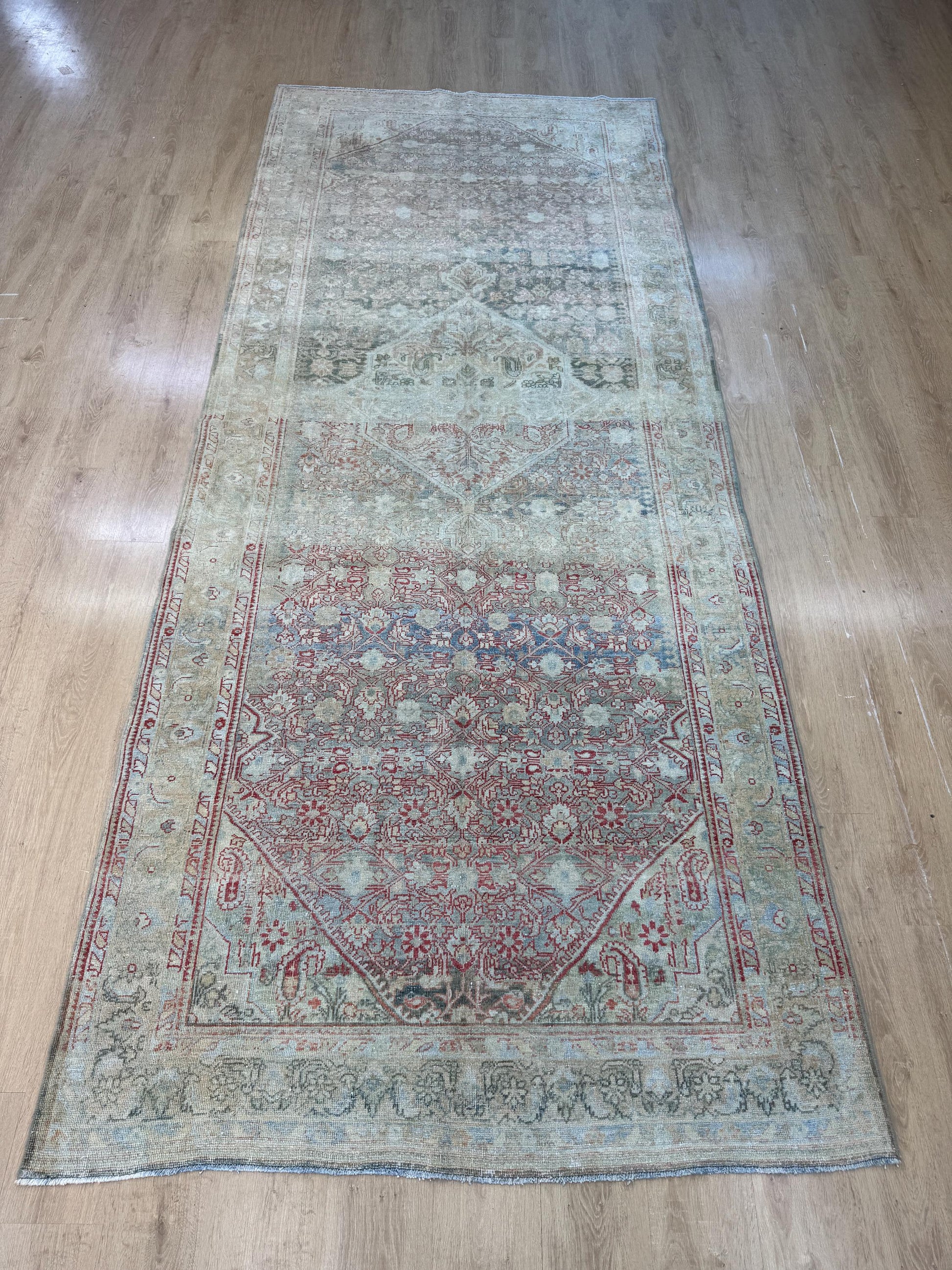 5'2"x12'3" Feet ,Blue background Turkish vintage anatolian rug,beige,red colors rugs,area rugs,beige border,Floral rugs,13