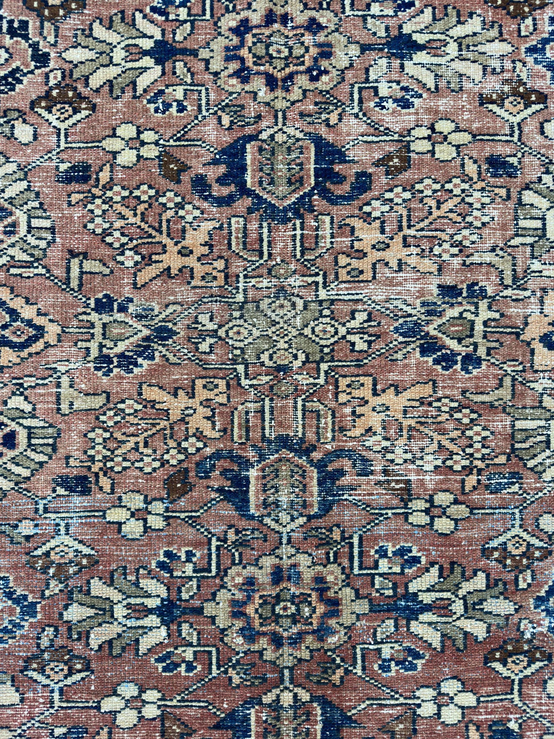 5'1"x9'8" Feet ,Light brick background Turkish vintage anatolian rug,navy blue,cream colors rugs,area rugs,cream border,Floral rugs,17
