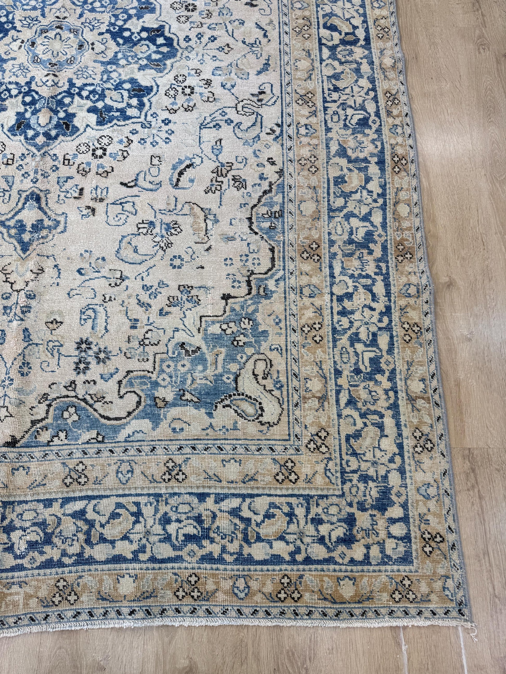 6'2"x9'2" Feet ,blue background Turkish vintage anatolian rug,beige,brown colors rugs,area rugs,beige border,Floral rug,22