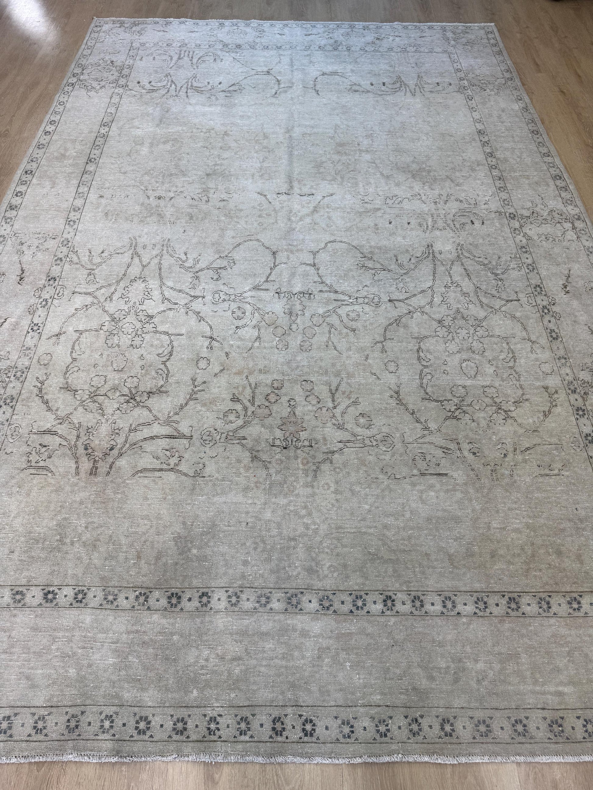 8"x12'1" Feet ,Beige background Turkish vintage anatolian rug,brown colors rugs,area rugs,cream border,Floral rugs,23