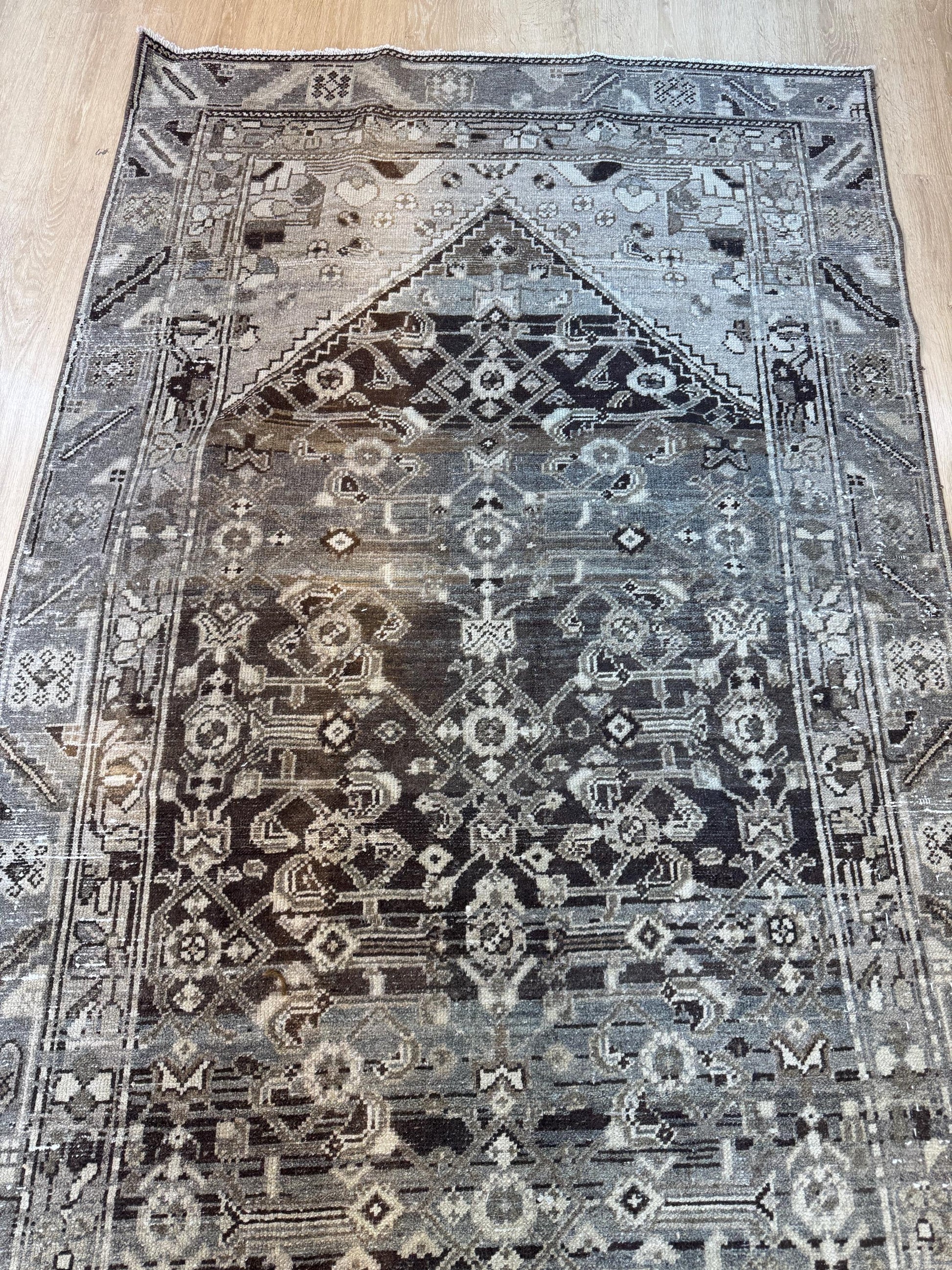 4"x15'9" Feet ,Gray background Turkish vintage anatolian runner,beige,brown colors rugs,runner,beige border,Floral runner,28